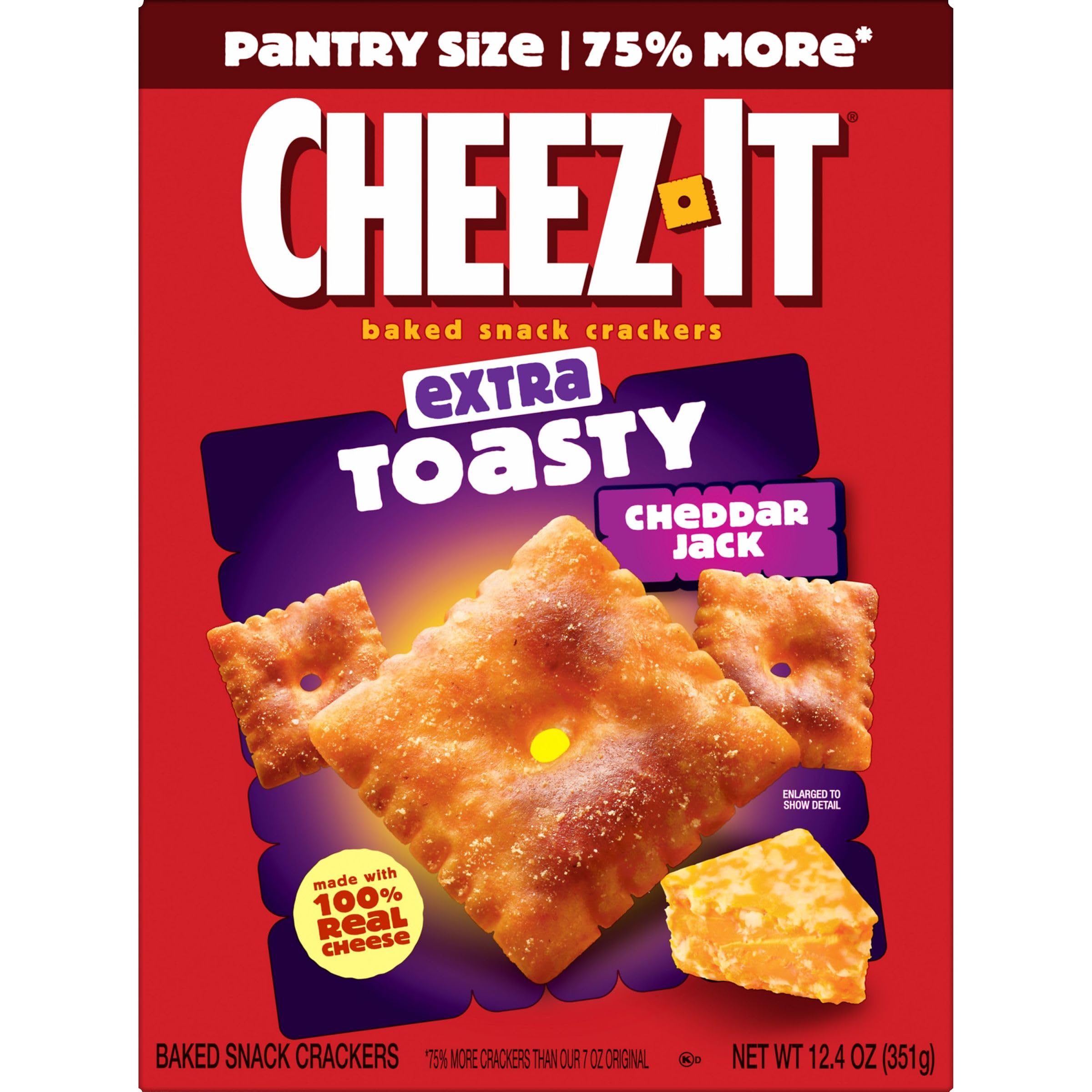 Cheez-It Extra Toasty Cheddar Jack Baked Cheese Crackers - 12.4oz Box | Crunchy Snack for Kids, Lunchboxes & Parties | Perfect for School, Road Trips & Movie Nights