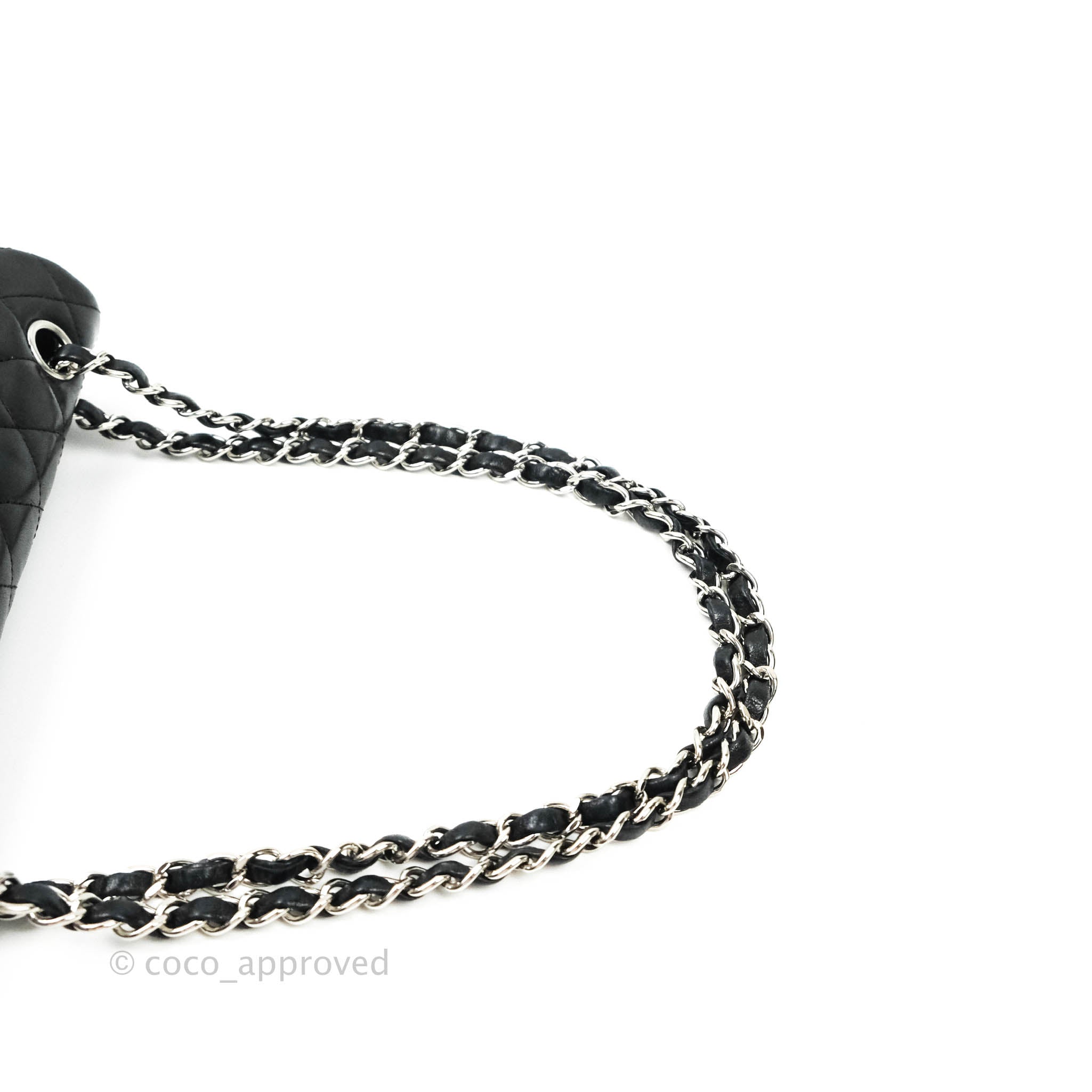 Chanel Classic Medium Double Flap Bag Black Lambskin Leather with Silver Hardware - Luxury Designer Handbag for Women, Perfect for Evening Events & Daily Use