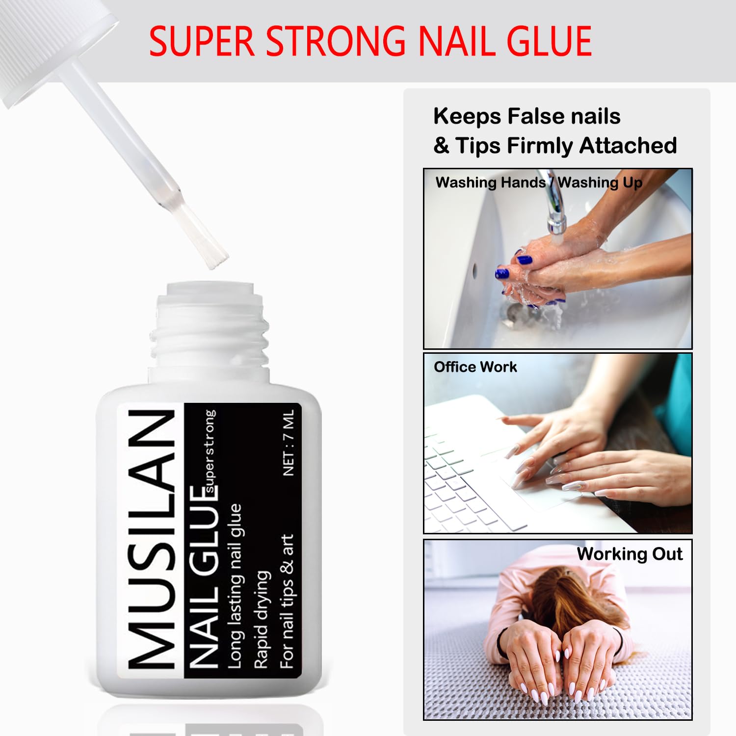 Professional Brush-On Nail Glue for Press-On & Acrylic Nails - Super Strong Adhesive with Precision Brush - Perfect for Salon, DIY Manicures & False Nail Tips Application