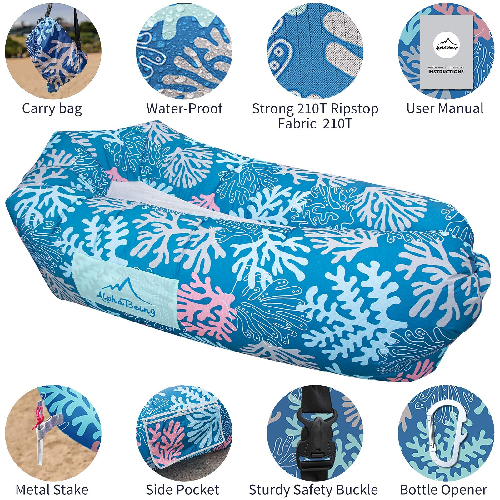 AlphaBeing Inflatable Lounger Air Sofa - Portable Outdoor Couch with Mesh Design, Anti-Leak Technology for Camping, Beach, Picnics & Backyard Relaxation | Lightweight & Compact Travel Hammock Chair for Adults