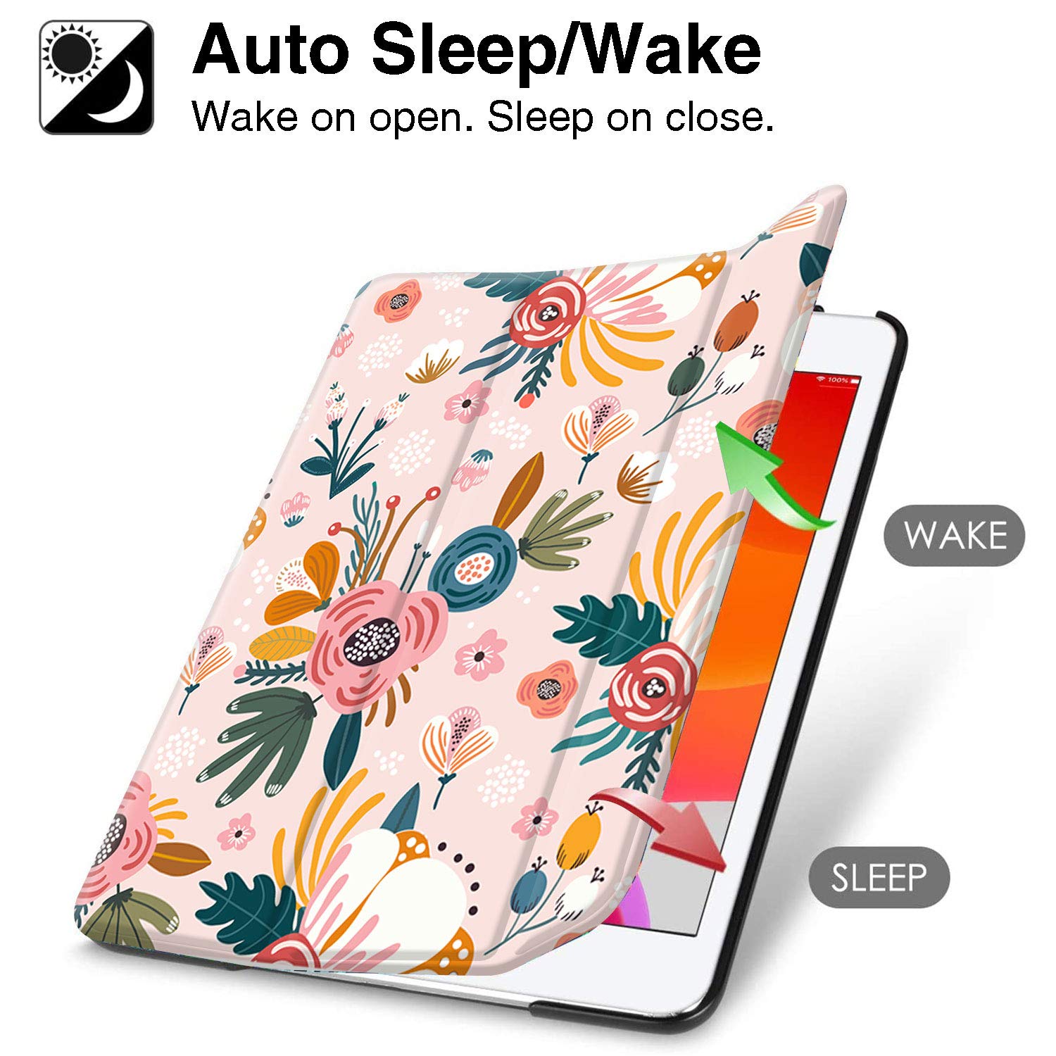 Hi Space iPad 9th/8th/7th Generation Case (10.2 inch) - Shockproof Protective Cover with Pencil Holder for iPad A2270 A2428 A2429 A2197 (2021/2020/2019 Models) | Pink Floral Design | Auto Sleep/Wake | Perfect for School, Work & Travel