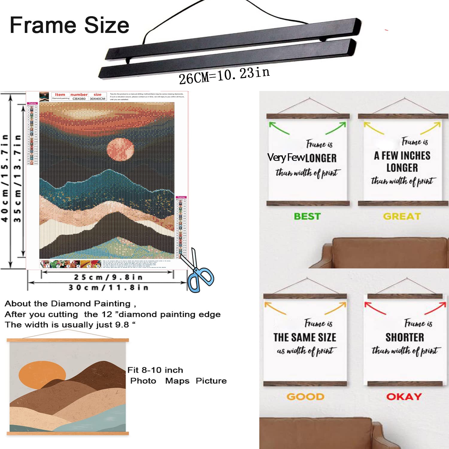 2 Pack 30x40 Inch Magnetic Diamond Painting Frames - Wooden Hanger for Canvas, Photos, Posters, Artwork, Maps & Wall Decor (Black, 12