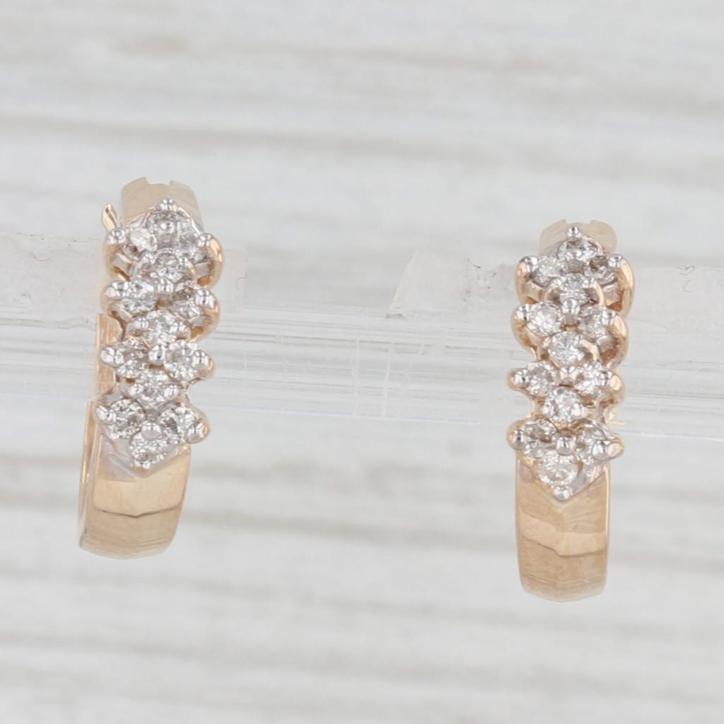 0.23ctw Diamond Hoop Earrings 14k Yellow Gold - Snap Top Small Round Hoops for Women, Everyday Wear & Special Occasions