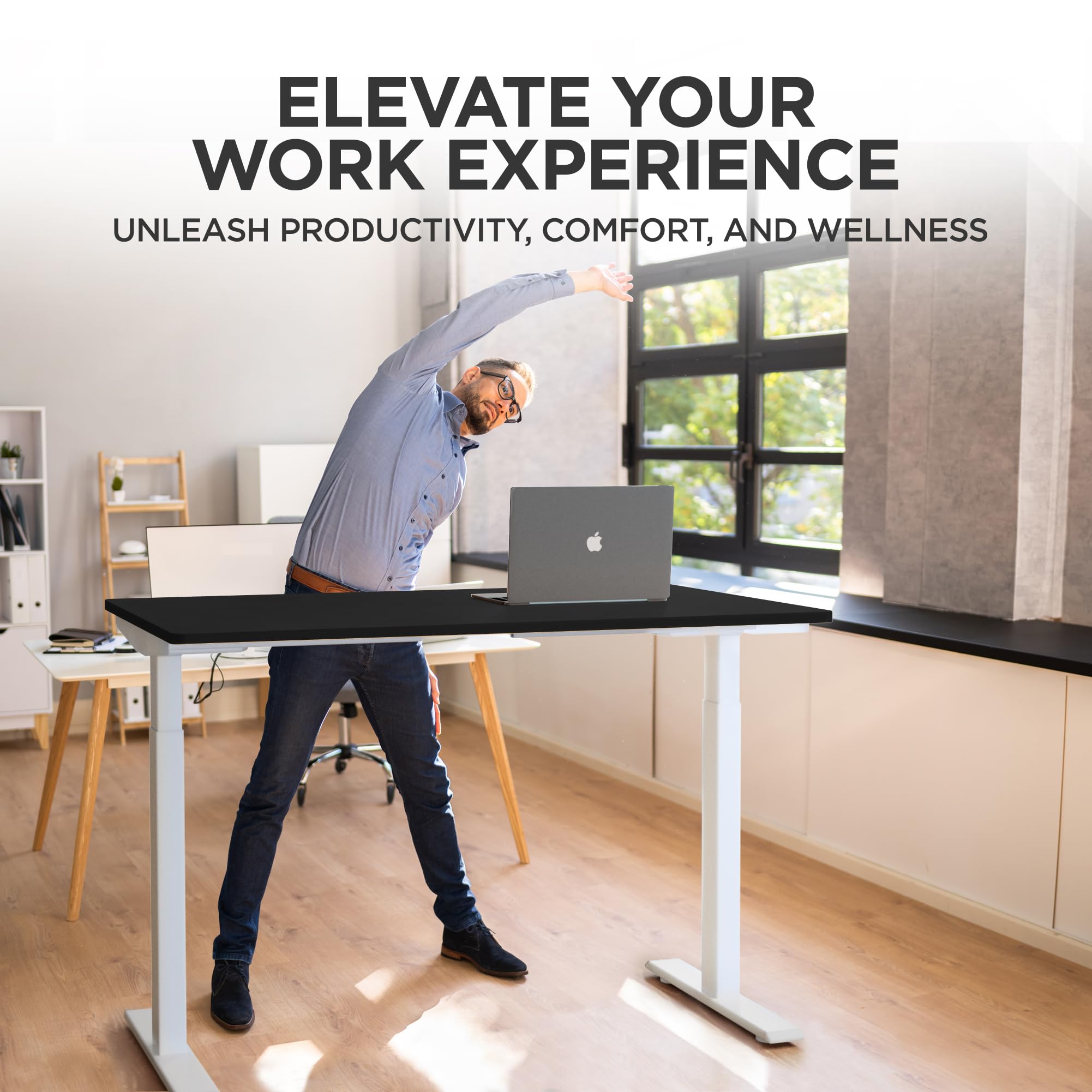 Rise UP Electric Standing Desk - 48x30 Adjustable Height Dual Motor Desk with Black Wood Top | Ergonomic Home Office Desk for Sit Stand Work | Perfect for Remote Work, Gaming & Study