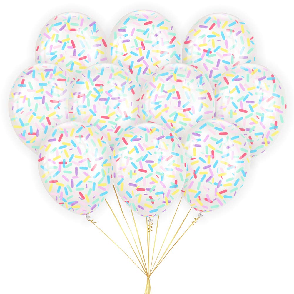 Sprinkle Confetti Balloons | Pastel Rainbow Pre-Filled 12 Inch | Ice Cream Donut Theme | Perfect for Birthday Parties, Baby Showers, and Festive Events (16 Pack)