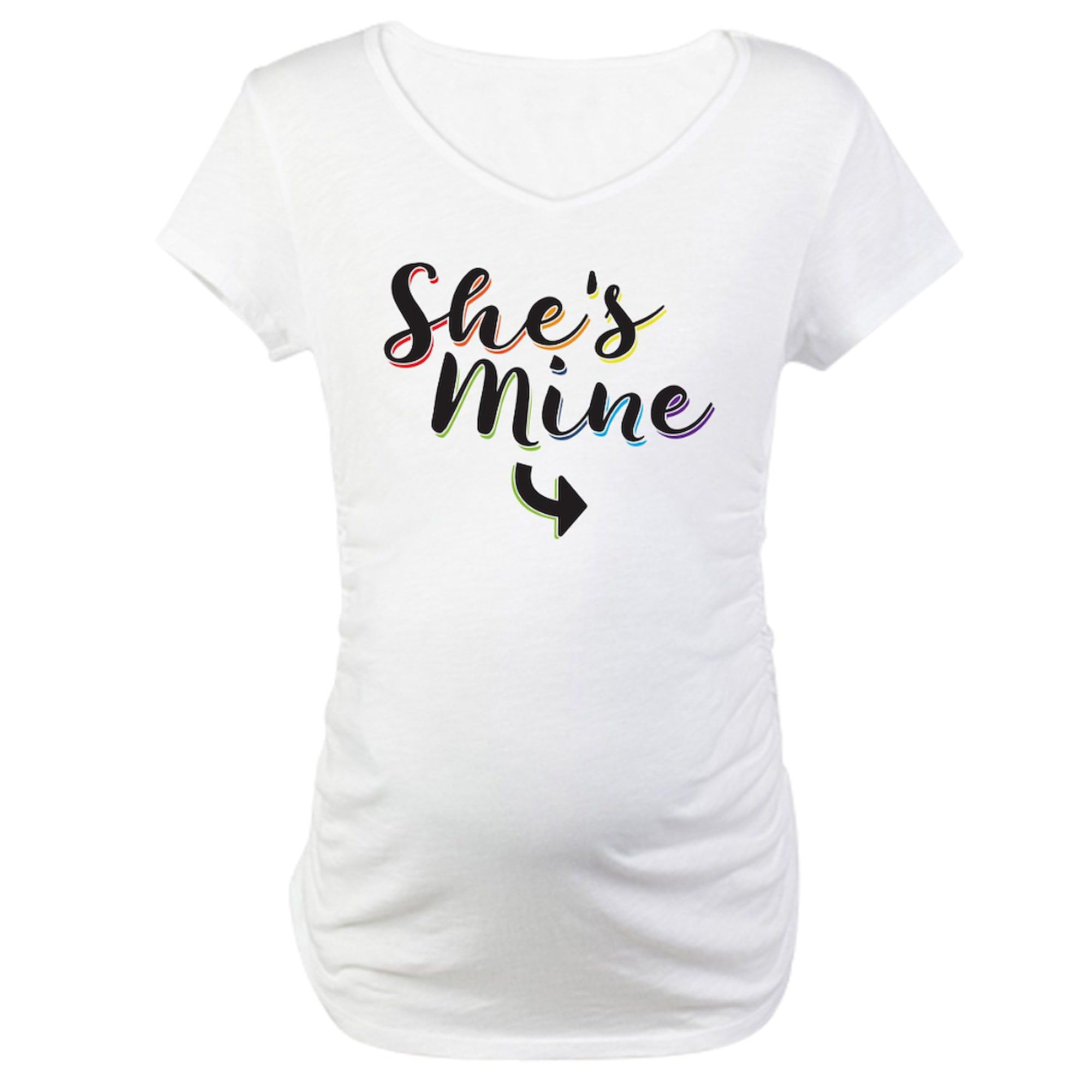 Gay Pride Maternity T-Shirt for Women - She's Mine Ruched Side Pregnancy Tee - Perfect for Pride Parades, Baby Showers & LGBTQ+ Celebrations