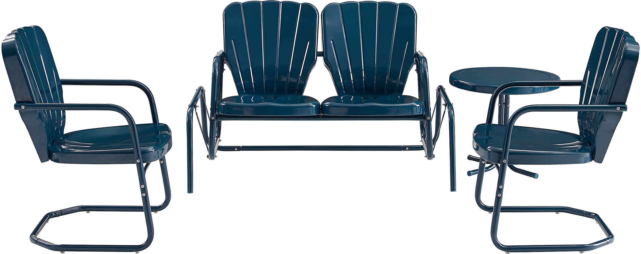 Crosley Furniture Ridgeland 4-Piece Retro Metal Outdoor Loveseat Glider Patio Set - Navy Gloss Finish - Perfect for Porch, Deck, Garden & Backyard Relaxation