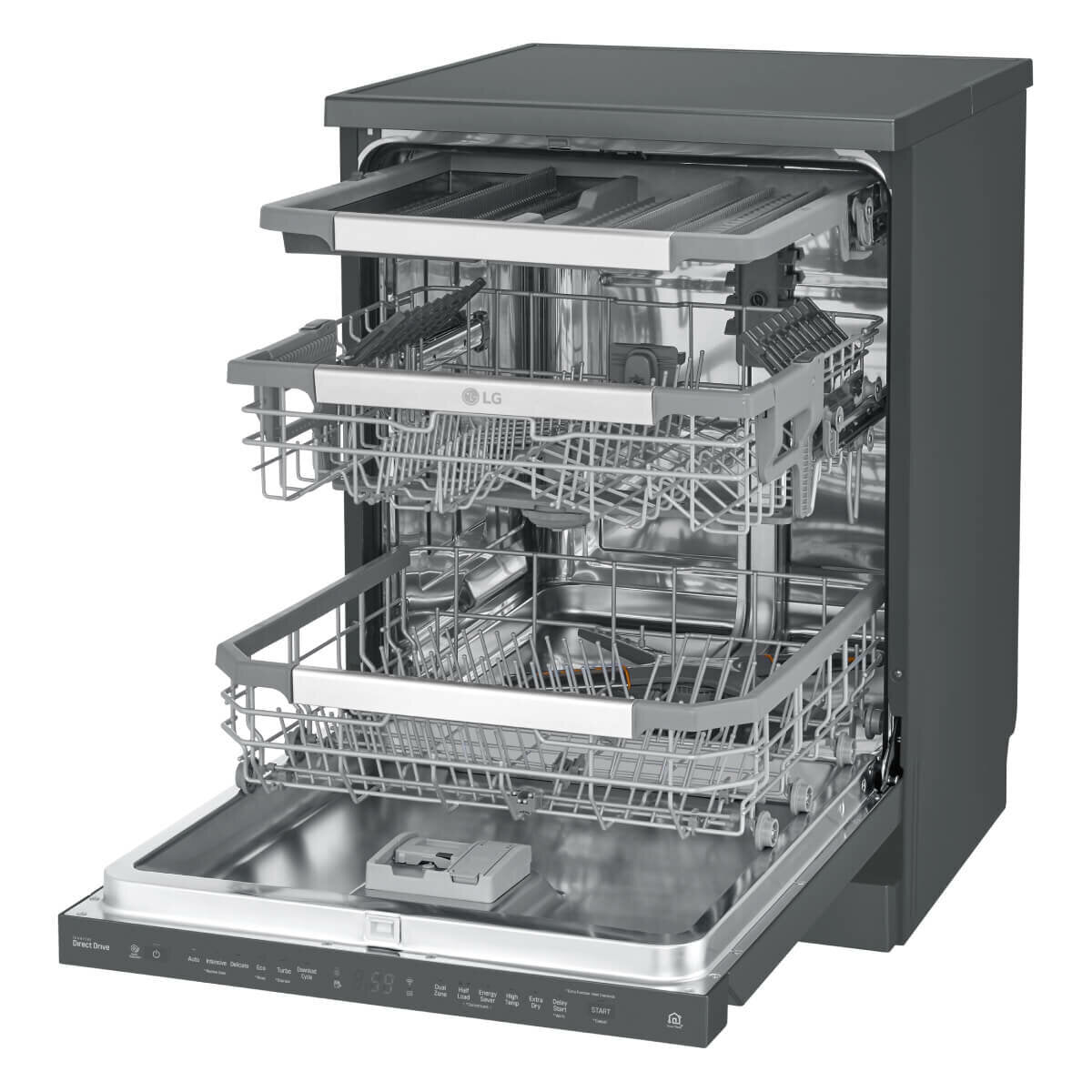 LG 60cm QuadWash Freestanding Dishwasher with Auto Door Opening - Matte Black (Model XD3A15MB) | Energy Efficient & Quiet Operation for Modern Kitchens | Perfect for Small Families & Open-Plan Homes