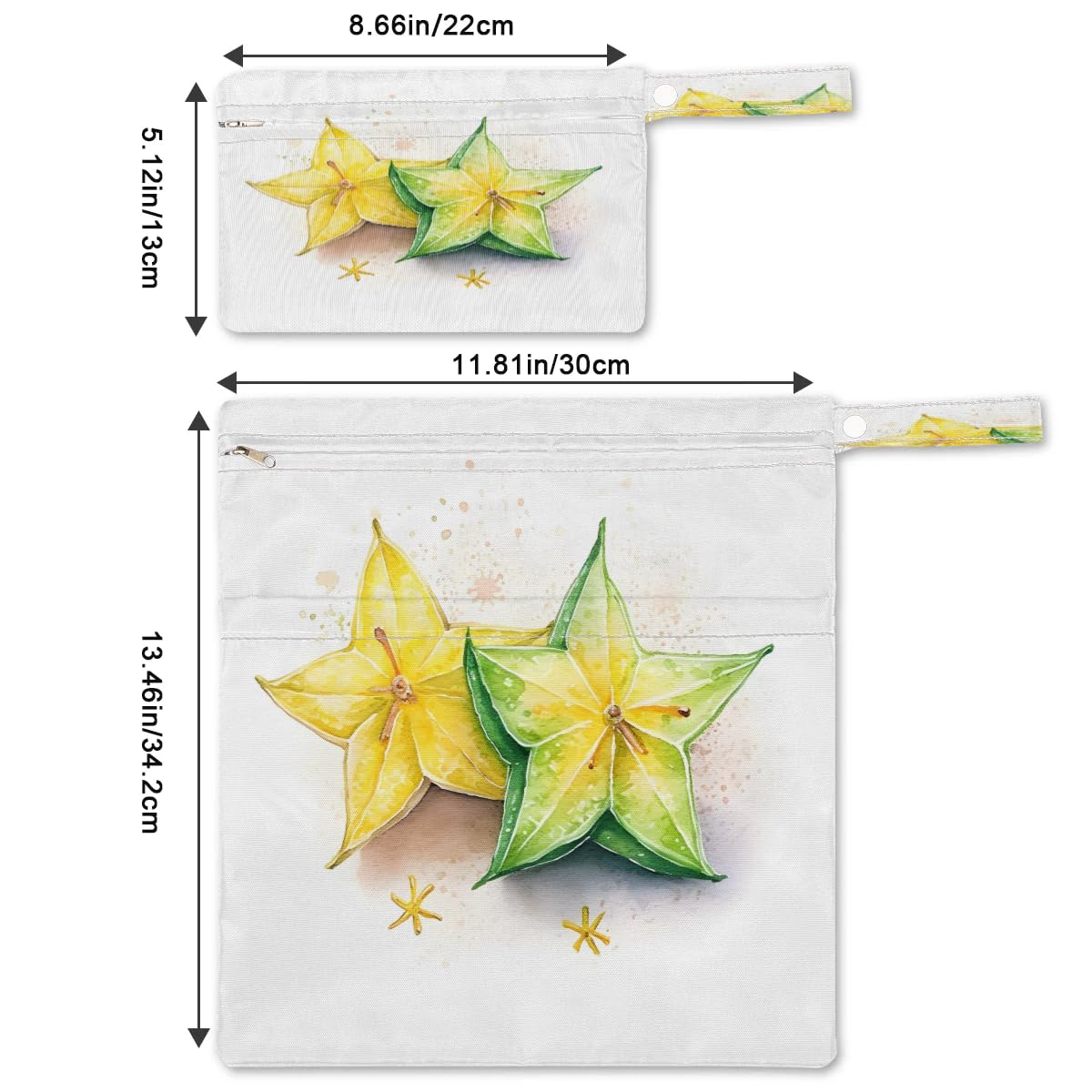 2-Pack Waterproof Star Fruit Wet Dry Bags for Travel, Gym & Beach - Reusable Laundry, Swimsuit & Diaper Storage - Ideal for Yoga, Pool & Outdoor Activities