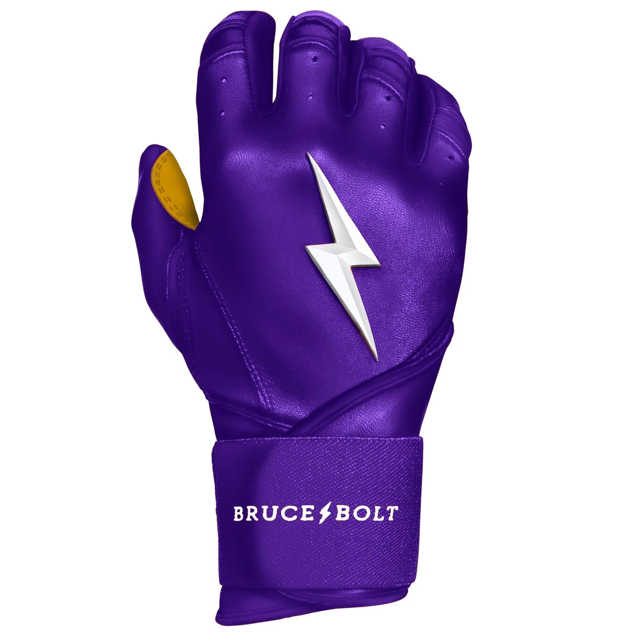Bruce Bolt PREMIUM PRO Long Cuff Batting Gloves for Baseball & Softball - Purple Performance Gloves for Hitting, Training & Games - Durable & Comfortable Grip for Players