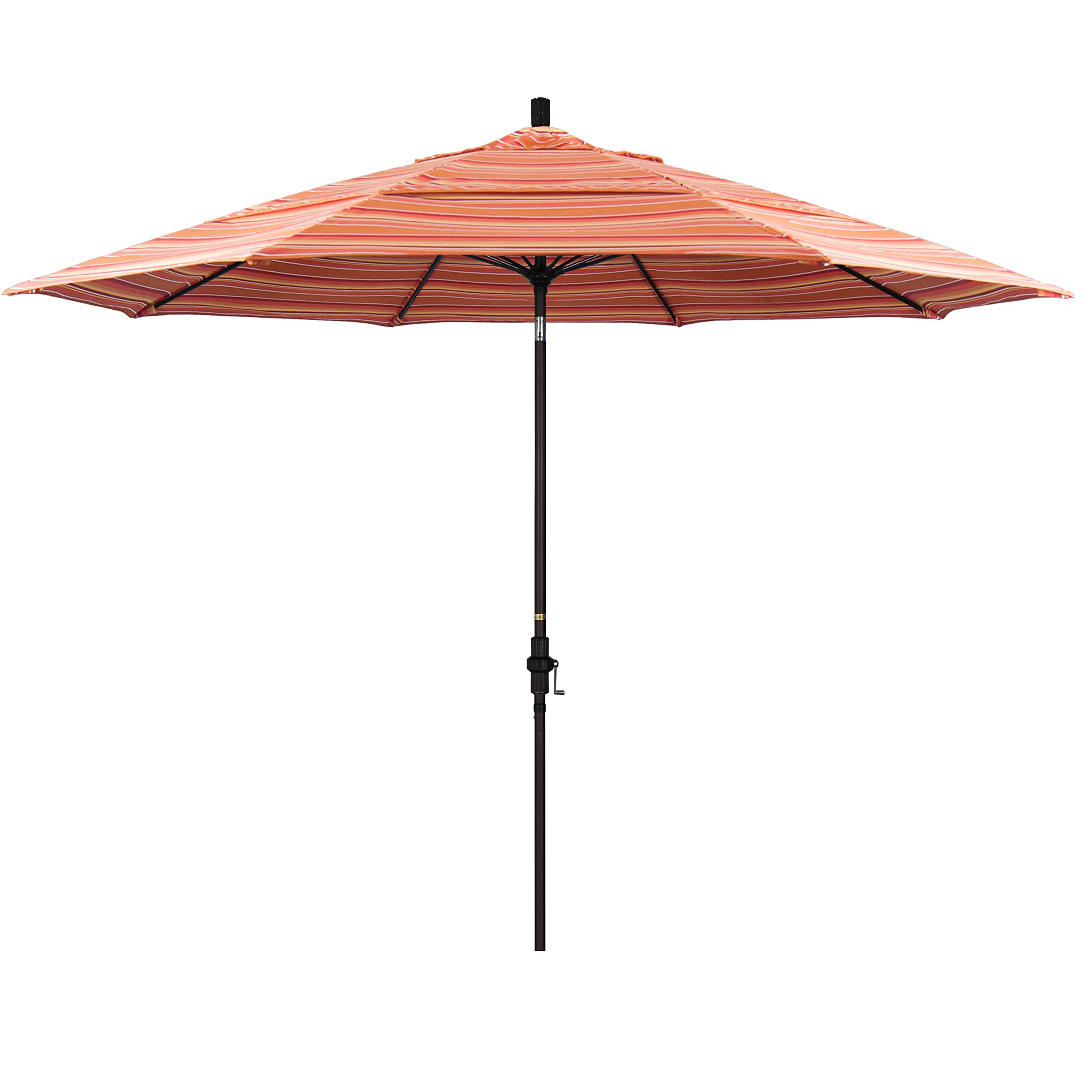 11' Round California Patio Umbrella with Crank Lift & Tilt - Aluminum Pole & Fiberglass Ribs - Bronze Finish & Sunbrella Dolce Mango Fabric - Perfect for Poolside, Backyard, and Outdoor Dining Areas