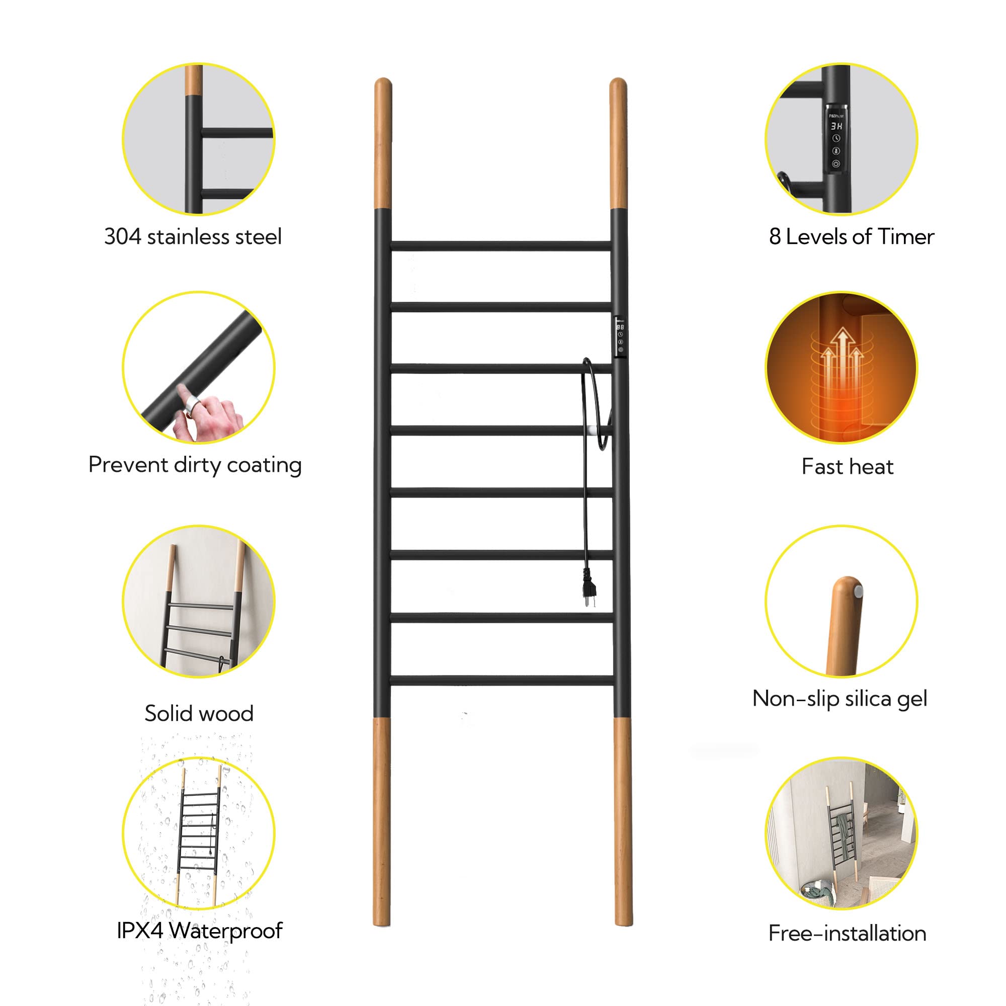 P&Bhusri 8-Bar Heated Towel Rack - 17.7