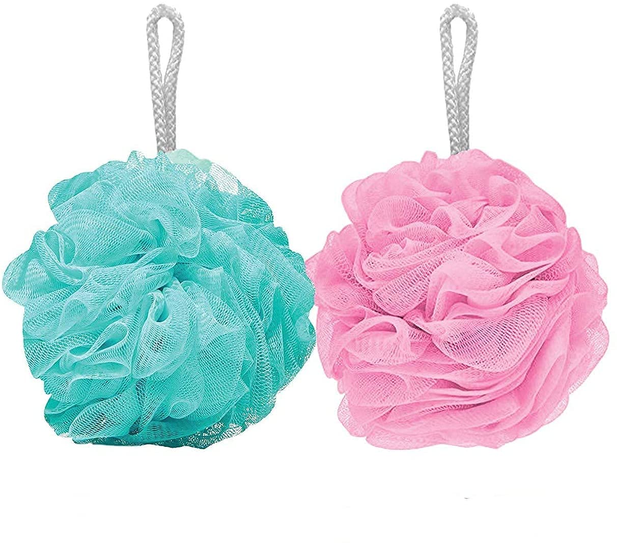 PARIDHI Soft Round Loofah Sponge Pouf - Exfoliating Body Scrubber for Men, Women & Kids - Gentle Bath Sponge for Shower & Skin Care - Pack of 2 (Multicolor) - Perfect for Daily Exfoliation & Luxurious Bathing Experience