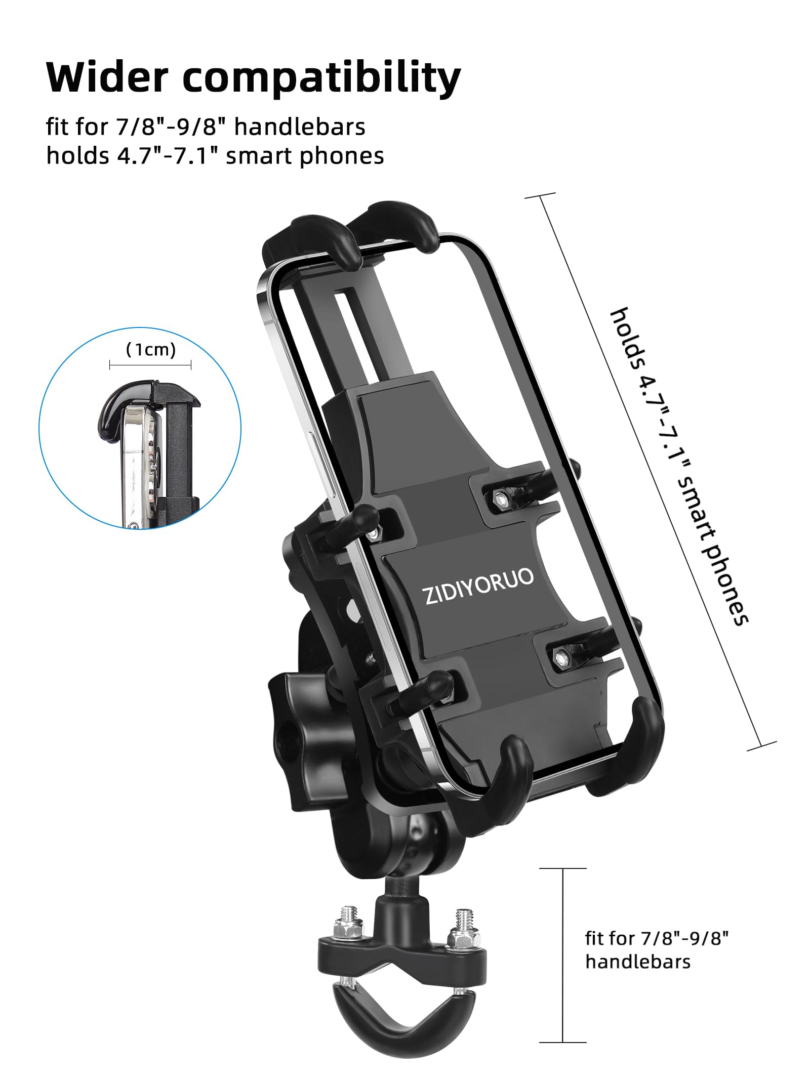Motorcycle Phone Mount with Vibration Dampener - Universal Bike Phone Holder for 4.7