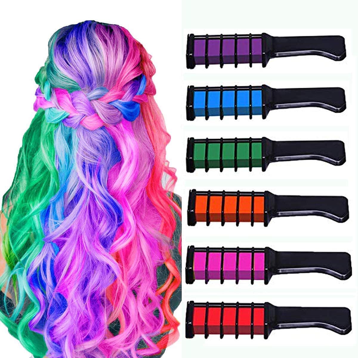 6 Pack Temporary Hair Chalk Comb Set - Washable Hair Color & Highlight Kit for Girls & Women (Multicolor) | Perfect for Parties, Festivals & Costume Looks