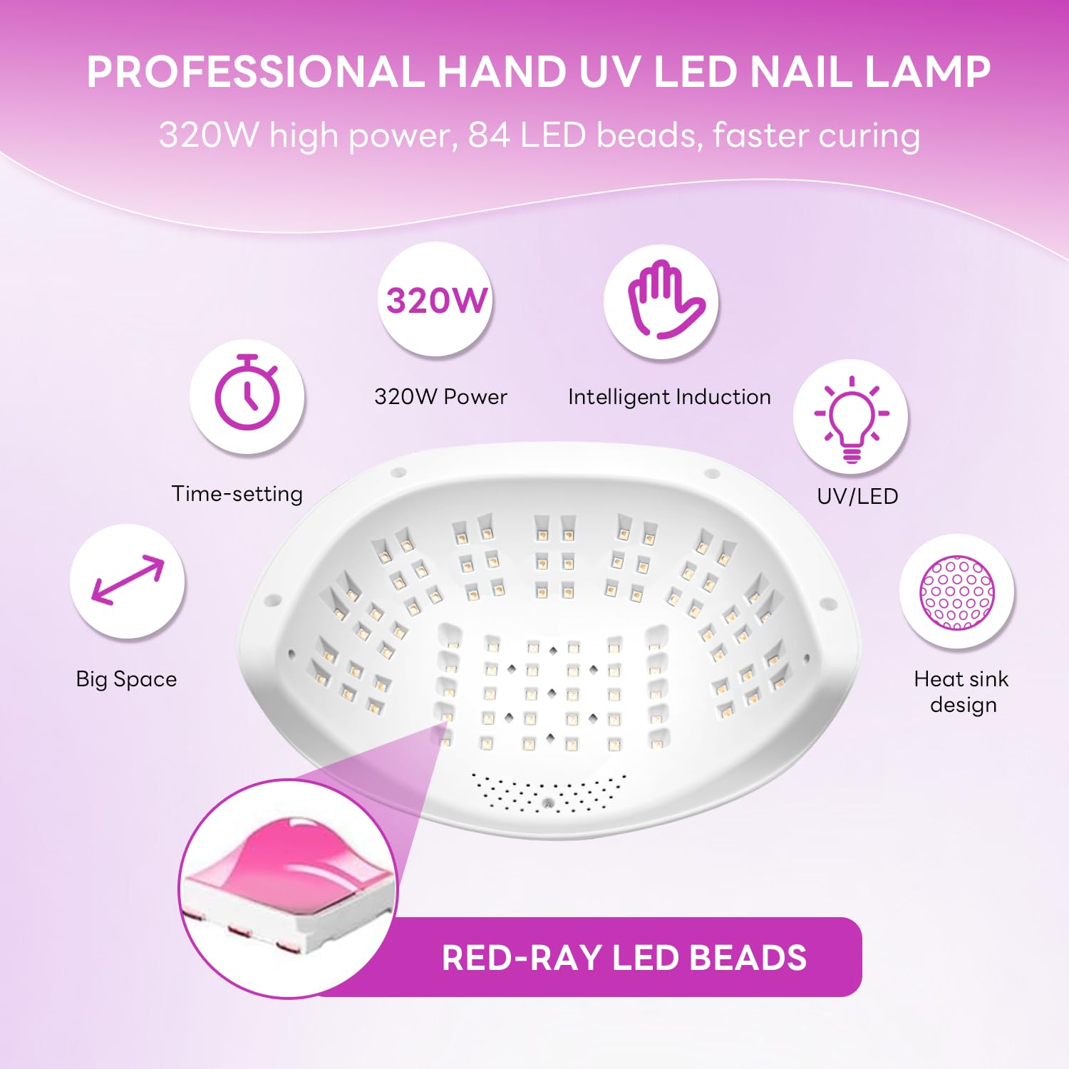 Professional 320W UV LED Nail Lamp - Fast Curing Gel Dryer with 84 LED Beads & Auto Sensor, 4 Timer Settings, Portable Handle for Salon & Home Manicure | Perfect for Gel Polish, Acrylic Nails & DIY Nail Art