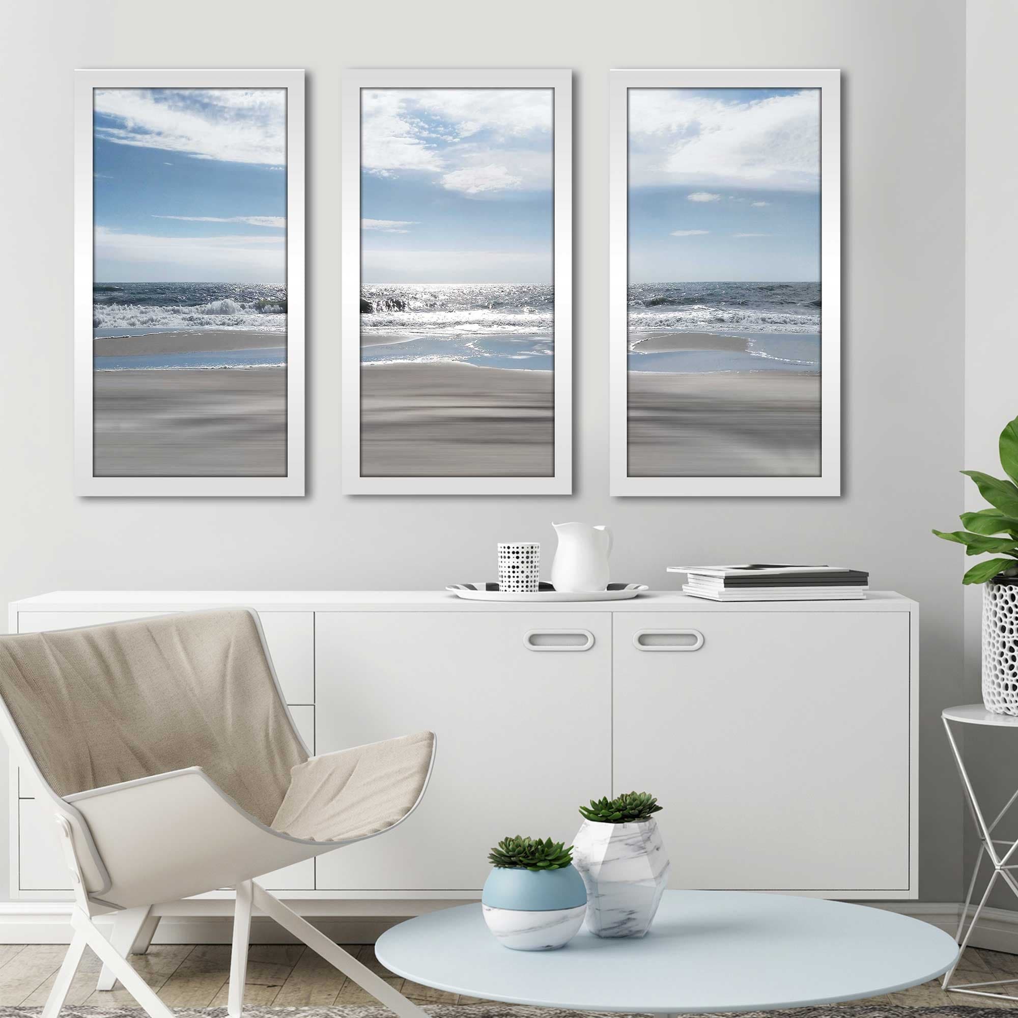 Beach Bliss by Ruane Manning - 3 Piece Coastal Print Acrylic Wall Art Set for Beach House Decor, Living Room & Bedroom