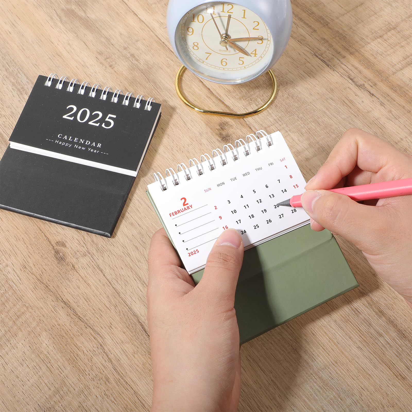 2025 Mini Desk Calendar - 2 Pack Small Standing Flip Calendar for School, Home & Office - Portable & Stylish (Black & Green) - Perfect for Planning, Gifts & Workspace Organization