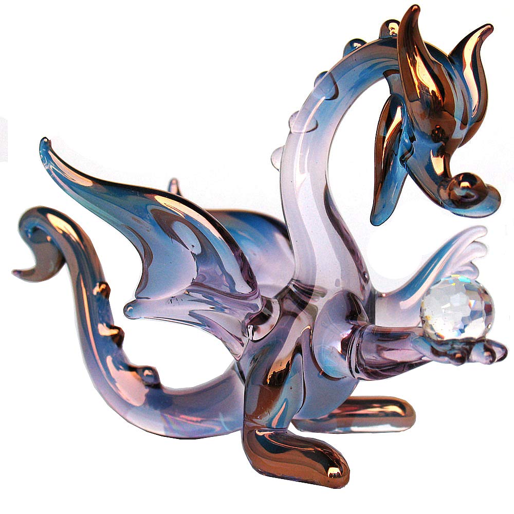 Purple Dragon Figurine - Hand Blown Glass Decor for Home & Gifts