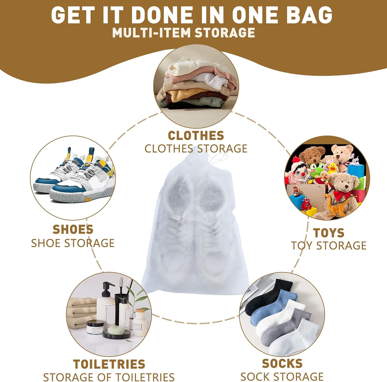 **Caliee 50-Pack Portable Travel Shoe Bags - Dustproof, Breathable Non-Woven Shoe Storage (20 Large + 30 Medium, White) - Perfect for Travel, Gym & Organizing Closet**