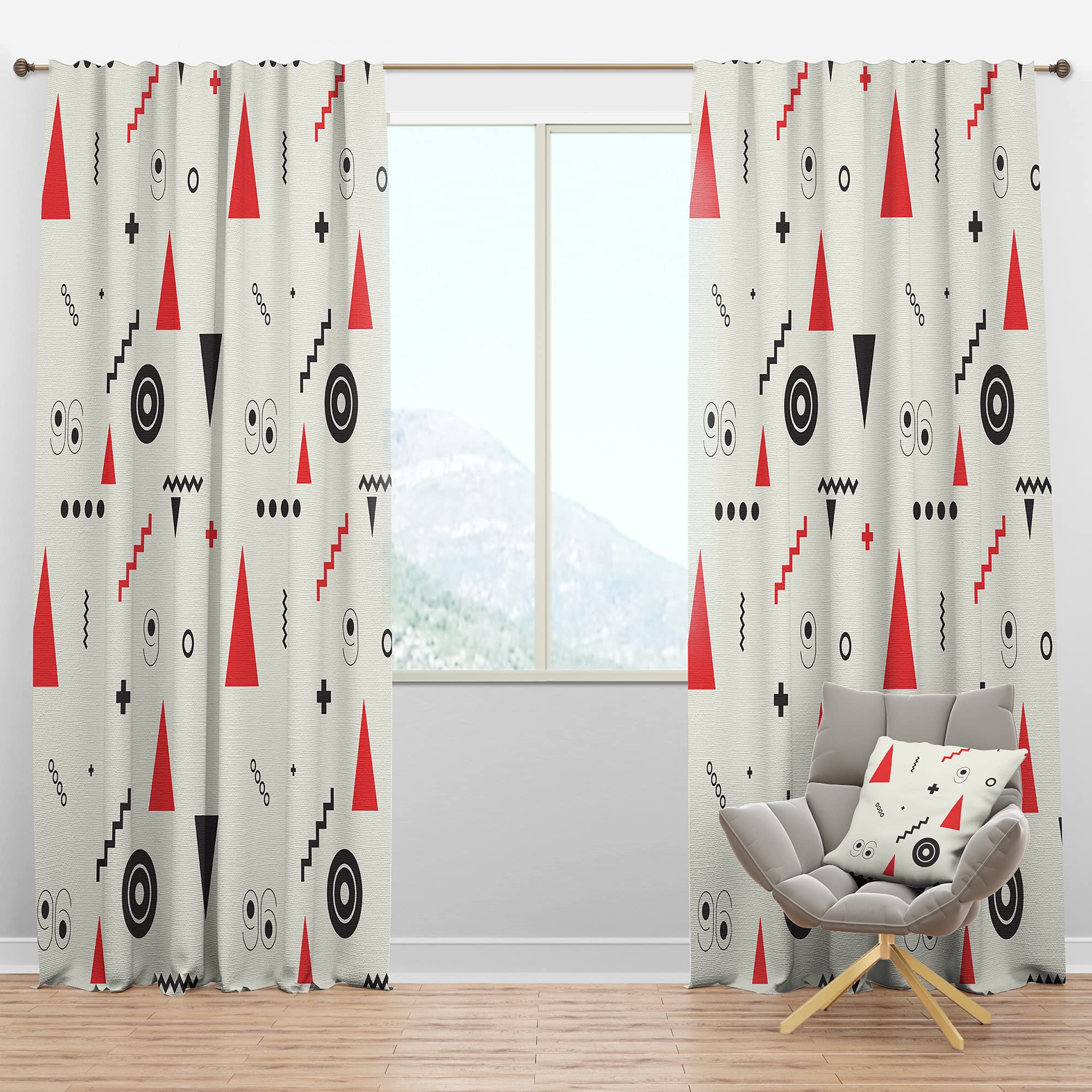 DesignQ Blackout Curtains - Thermal Insulated Single Panel (52x120) - Triangular Retro Design III for Bedroom & Living Room - Noise Reducing & Energy Saving Window Treatments for Better Sleep & Privacy