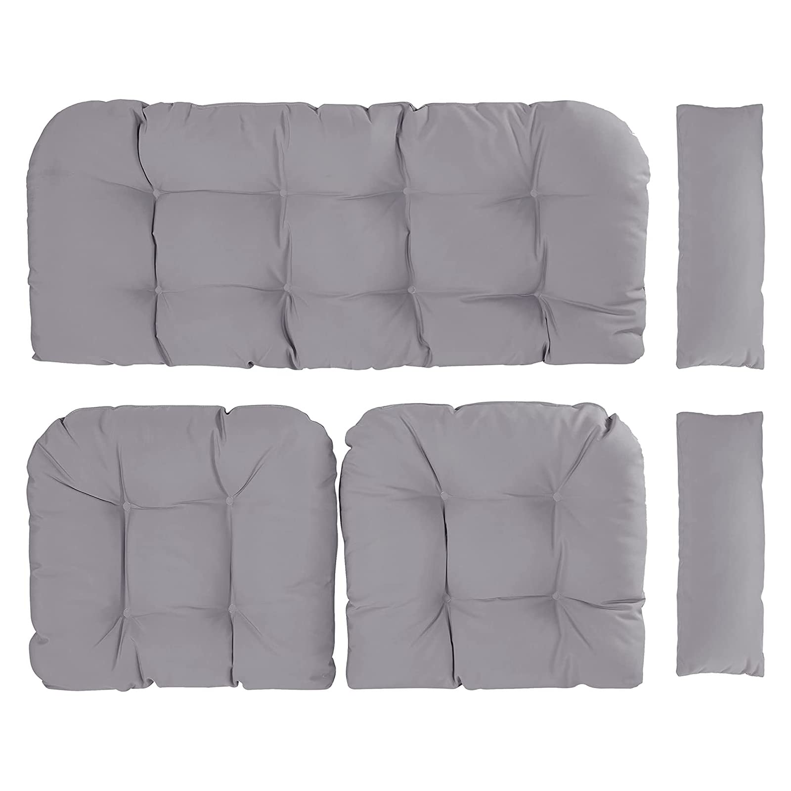 5-Piece All-Weather Outdoor Patio Furniture Cushion Set - Includes 1 Loveseat Cushion, 2 U-Shaped Cushions & 2 Lumbar Pillows - Waterproof Wicker Settee Cushions for Garden, Deck, Poolside Furniture (Gray) - Perfect for Backyard, Porch and Outdoor Relaxation