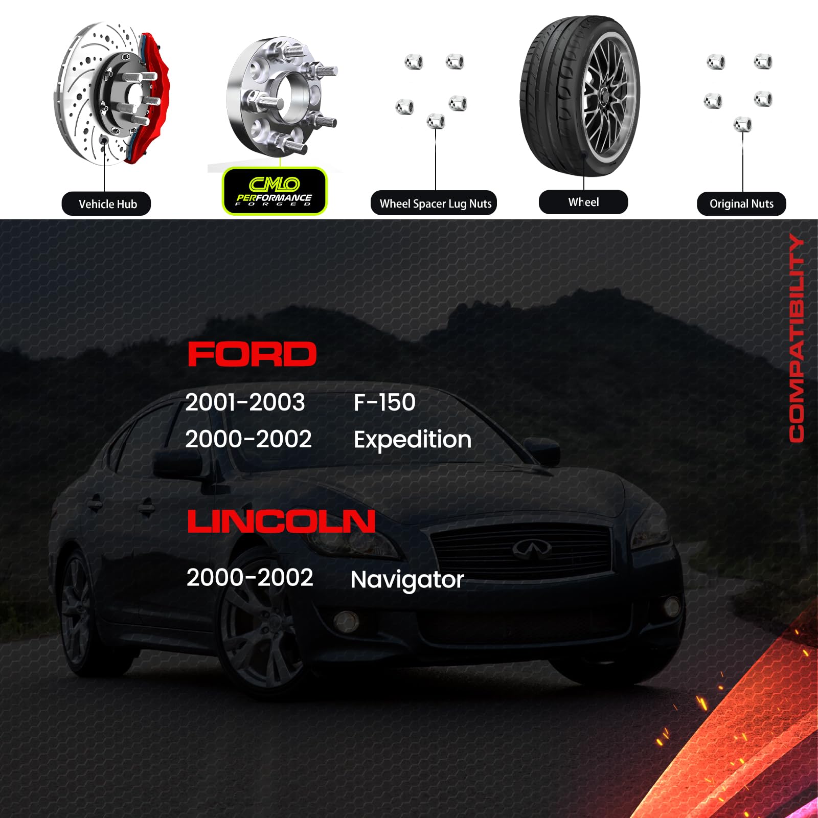 Custom Hubcentric Wheel Spacers 5x135 (2pcs 87mm, 1 Inch Thick) for 2001-2003 Ford F-150, 2000-2002 Expedition & Lincoln Navigator - 14x2.0 Stud - Perfect for Off-Roading, Lifting & Custom Wheel Fitment