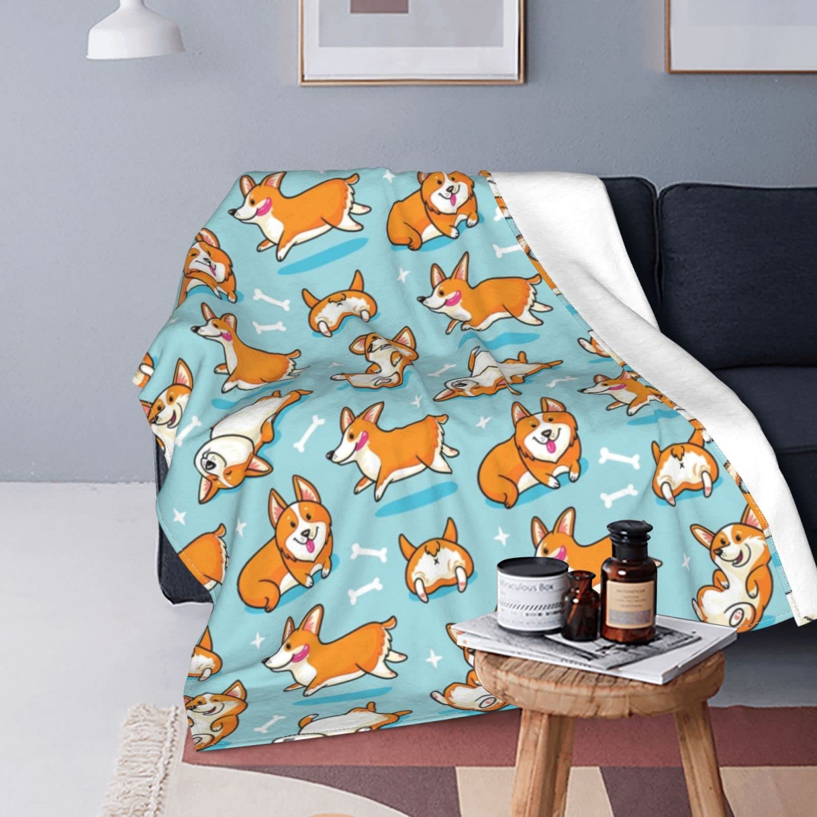 Corgi Dog Fleece Blanket - Super Soft Plush Throw for Couch, Bed & Travel - 60