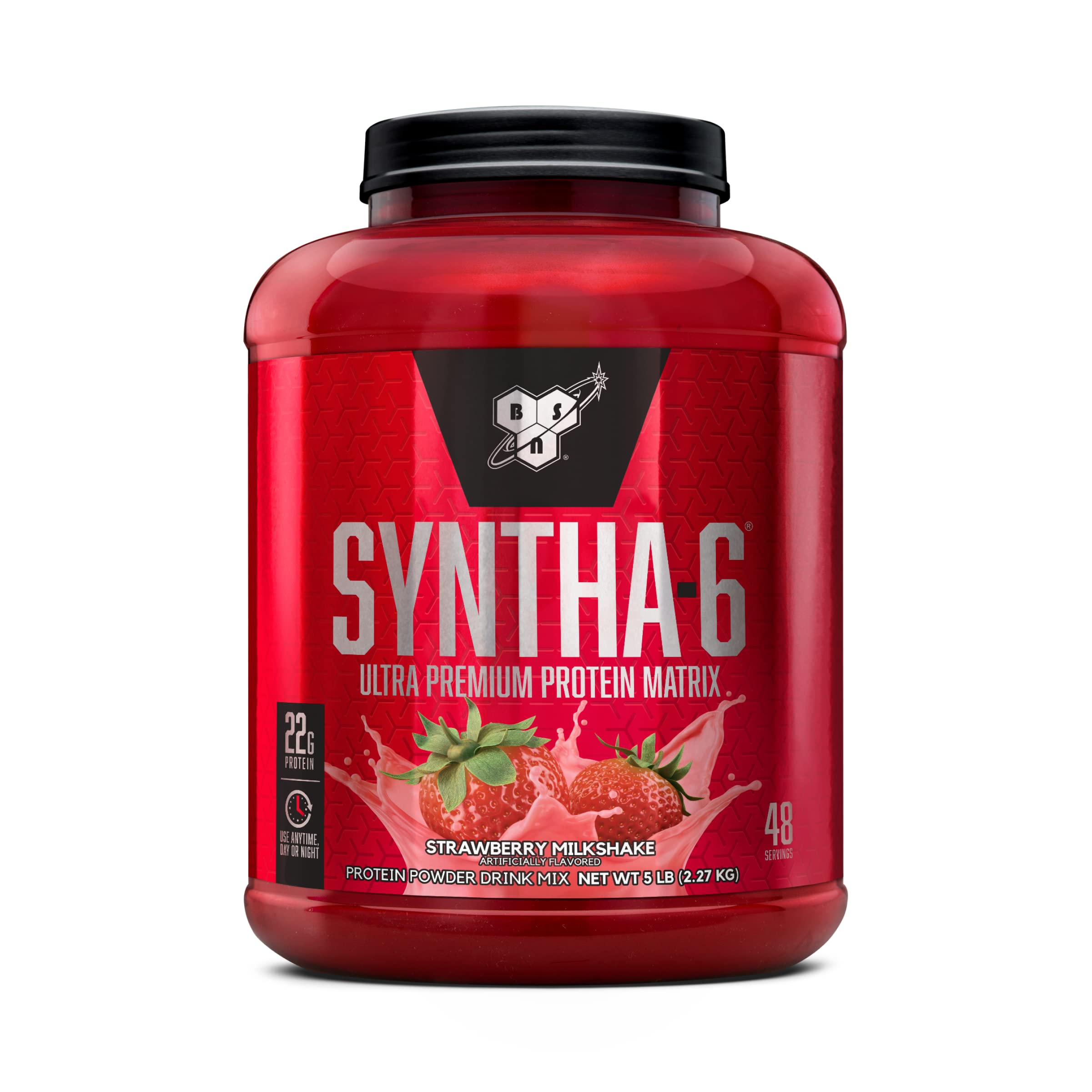 BSN SYNTHA-6 Whey Protein Powder with Micellar Casein & Milk Isolate - Strawberry Milkshake Flavor, 48 Servings (Packaging May Vary) - Ideal for Post-Workout Recovery, Muscle Building & Healthy Nutrition