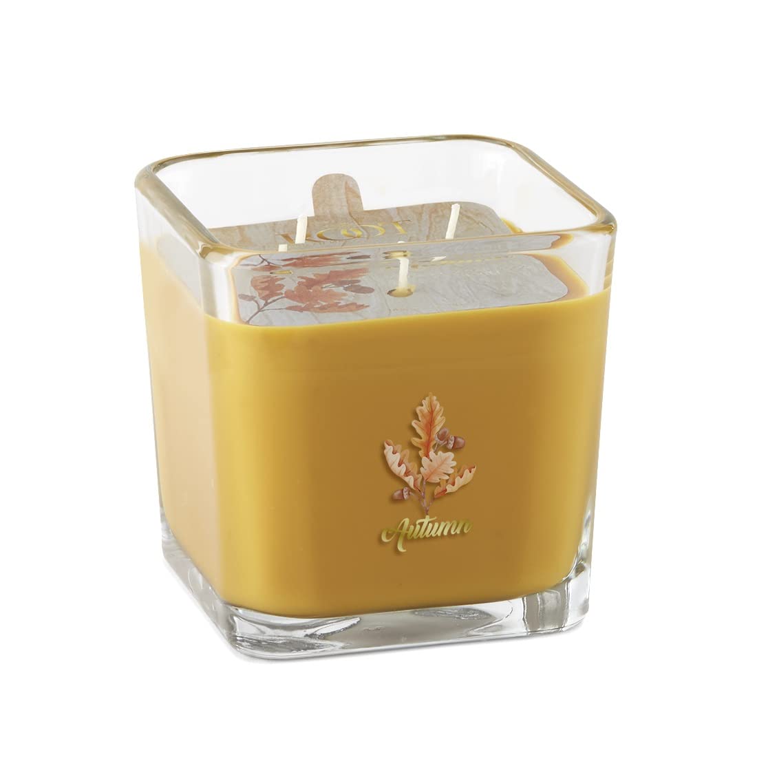 Premium Handcrafted 3-Wick Beeswax Blend Scented Candle in Square Glass - Autumn Fragrance, 14.5 oz | Fall Collection Home Decor for Cozy Evenings, Thanksgiving Centerpiece & Holiday Gift Idea