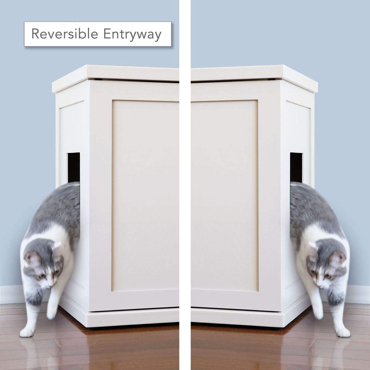 Premium Farmhouse White Cat Litter Box Enclosure Cabinet - Large Hidden Litter Box Furniture with Drawer for Odor Control | Perfect for Small Spaces & Home Decor
