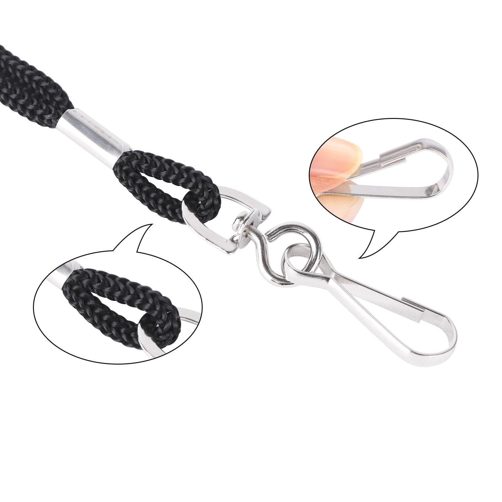 HOSL Black Nylon Lanyards 100 Pack with Swivel Hook for Office ID Cards & Events