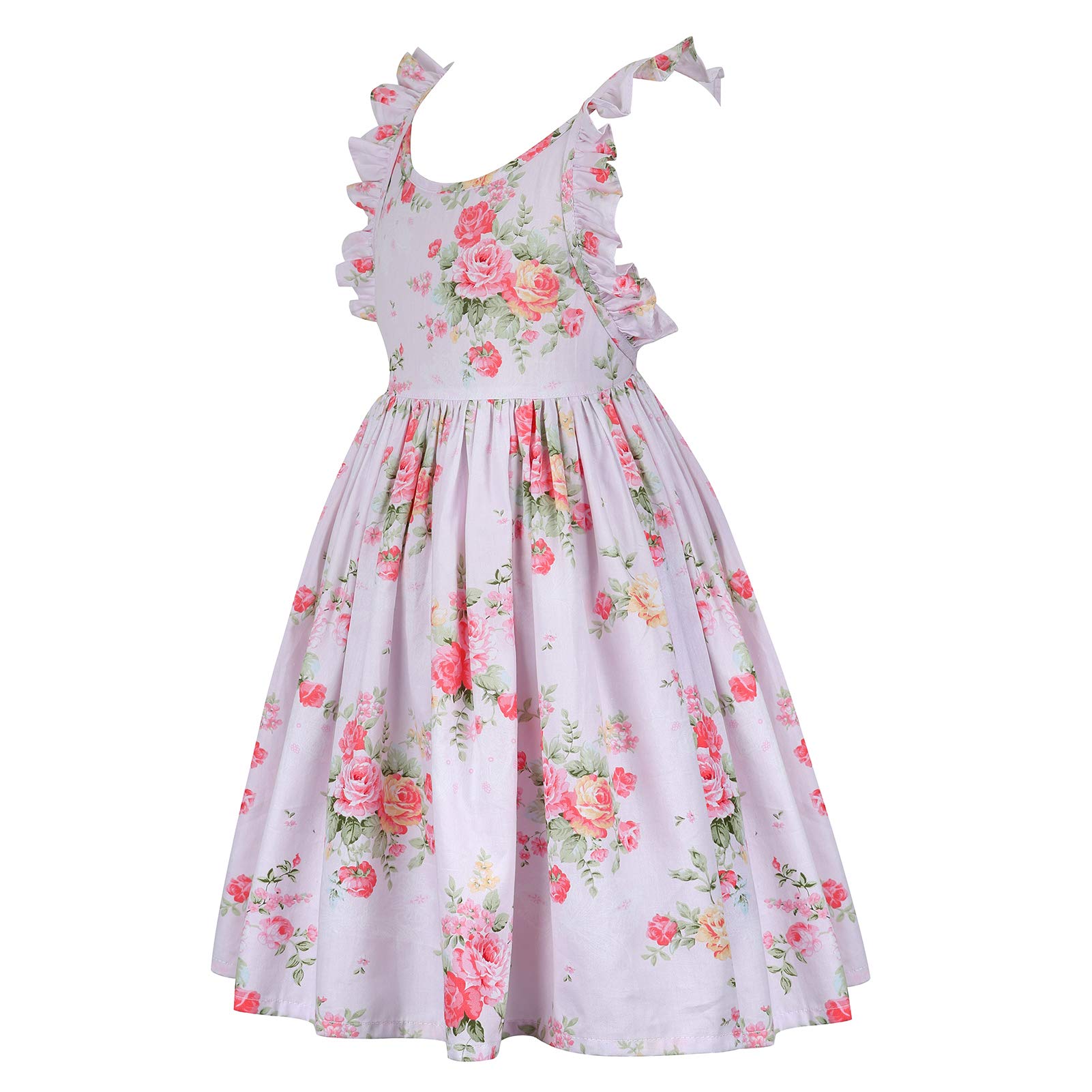 Girls' 2T-14 Floral Cotton Sundress - Casual Summer & Fall Dresses for Kids - Perfect for Playdates, Beach Outings, and Family Photos