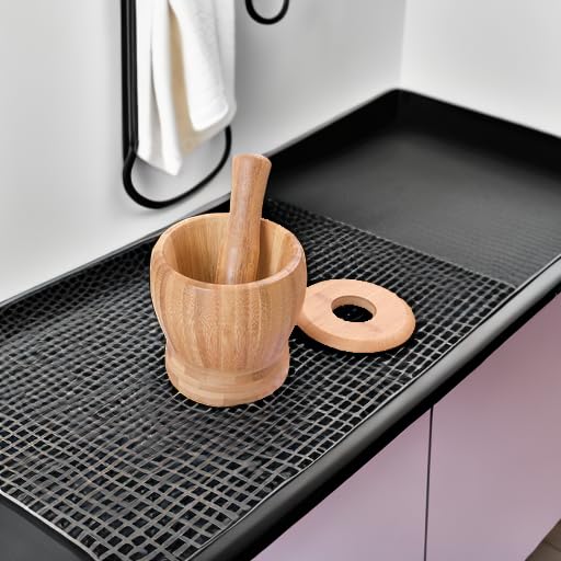 Premium Bamboo Mortar and Pestle Set with Lid - Natural Spice Grinder & Herb Mixing Bowl - Durable Kitchen Cooking Tools for Grinding Herbs, Spices, and Pesto - Perfect for Home Chefs and Ayurvedic Remedies