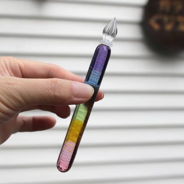 Japanese Glass Dip Pen - Rainbow, Short, Purple to Pink Gradient - Perfect Calligraphy & Handwriting Tool - Ideal Gift for Writers, Artists & Stationery Lovers - Great for Journaling, Letter Writing & Creative Projects