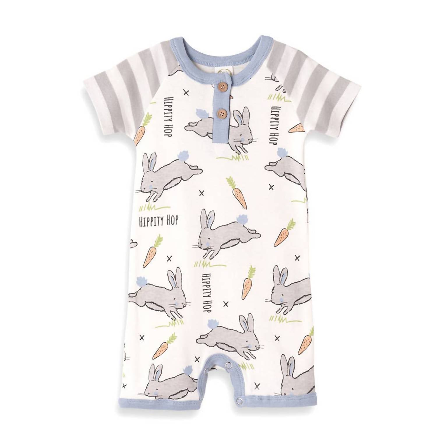Easter Parade Henley Shortie Romper for Baby Boys - Blue & Ivory Cotton Outfit | Perfect for Spring Photos, Family Gatherings & Holiday Celebrations