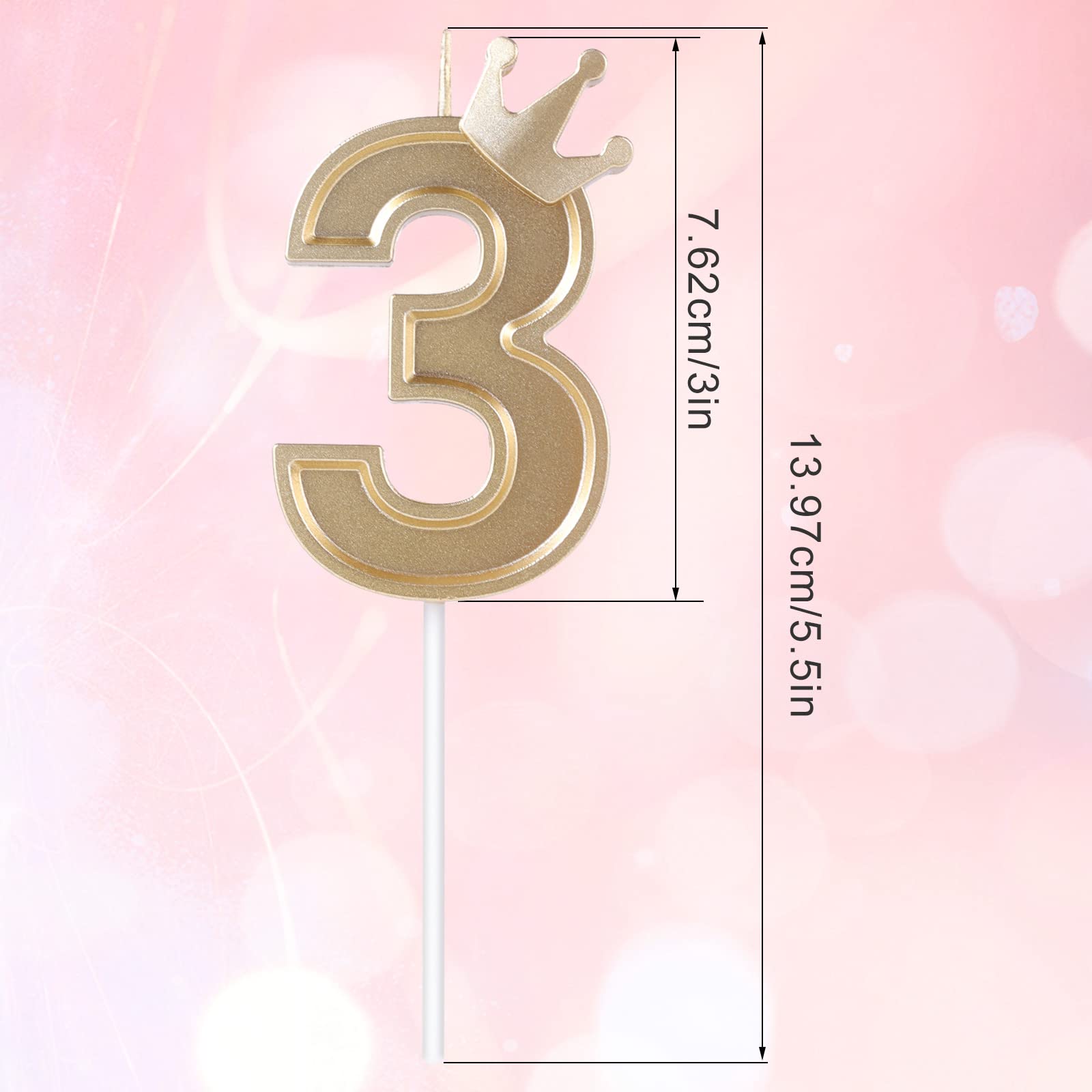 AIEX 3D Crown Cake Topper Number Candles - 3 Inch Gold Birthday Candles for Anniversary & Party Decorations | Perfect for Cake Decor, Birthday Celebrations, and Special Events