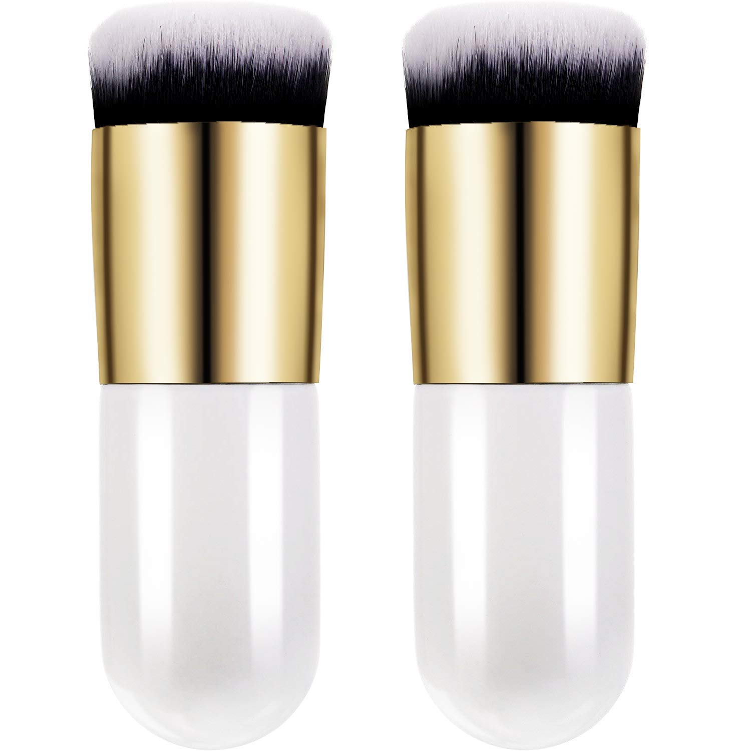 Khelni 2-Piece Kabuki Makeup Brush Set - Chubby Foundation Brush & Travel Powder Brush for Liquid, Cream & Powder Cosmetics | Blending & Flawless Finish | Perfect for Home & Travel Makeup Kit (White)