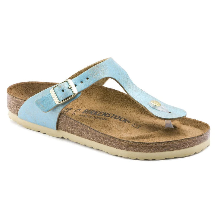 Birkenstock Gizeh Women's Sandals - Washed Metallic Leather Straps - Comfortable Cork Footbed - Perfect for Summer, Beach & Casual Outings