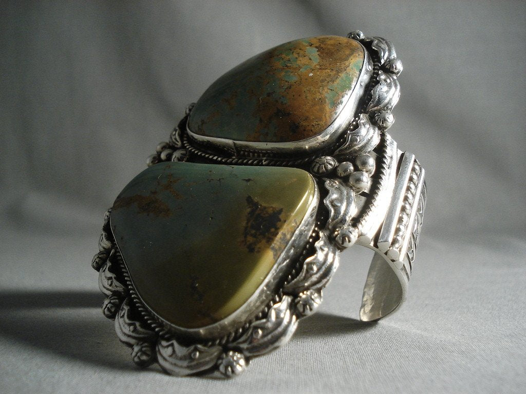 148 Grams Navajo 'Duel Royston' Turquoise Sterling Silver Bracelet - Authentic Native American Jewelry for Women, Gift for Her, Boho Fashion Accessory, Wedding & Special Occasion Wear