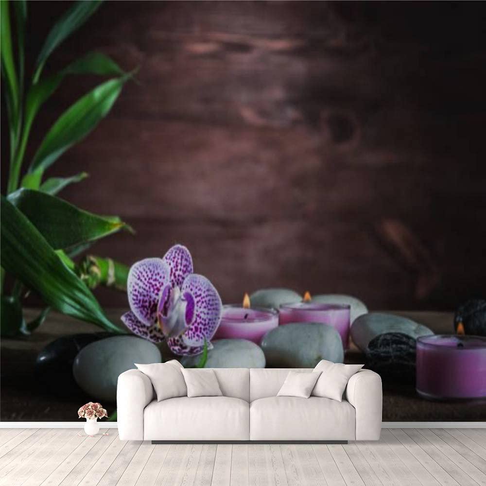 Self-Adhesive 3D Wallpaper - White Zen Balance Stones, Orchid & Bamboo on Wooden Table | Peel & Stick Wall Mural for Bedroom, Living Room, Dorm Decor | Perfect for Walls, Ceilings & Wardrobes | Creates Calming Zen Atmosphere for Home Office & Meditation Spaces