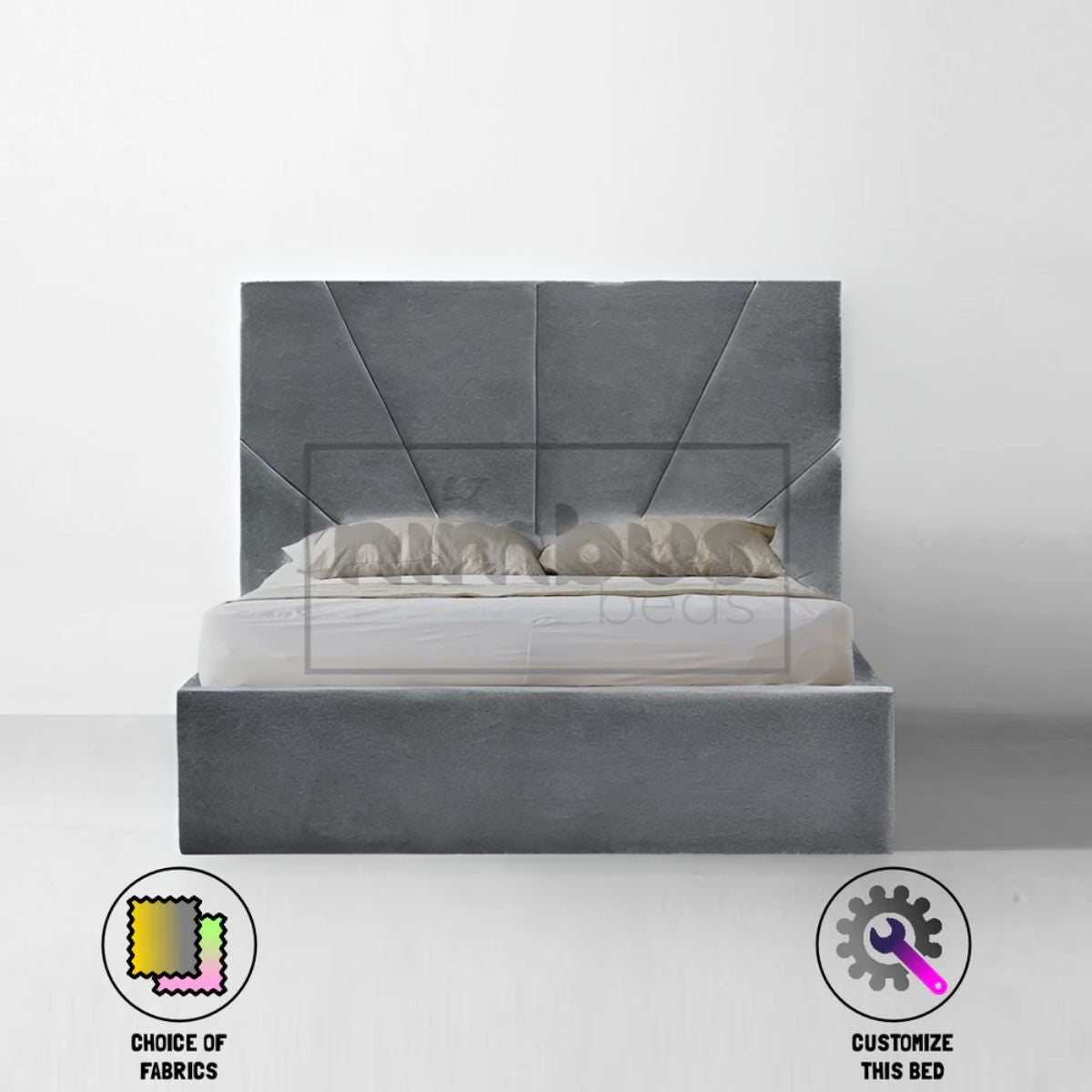 Modern Sunset Bed Frame - Queen Size Wooden Platform Bed with Headboard & Storage - Perfect for Bedroom, Guest Room & Small Spaces
