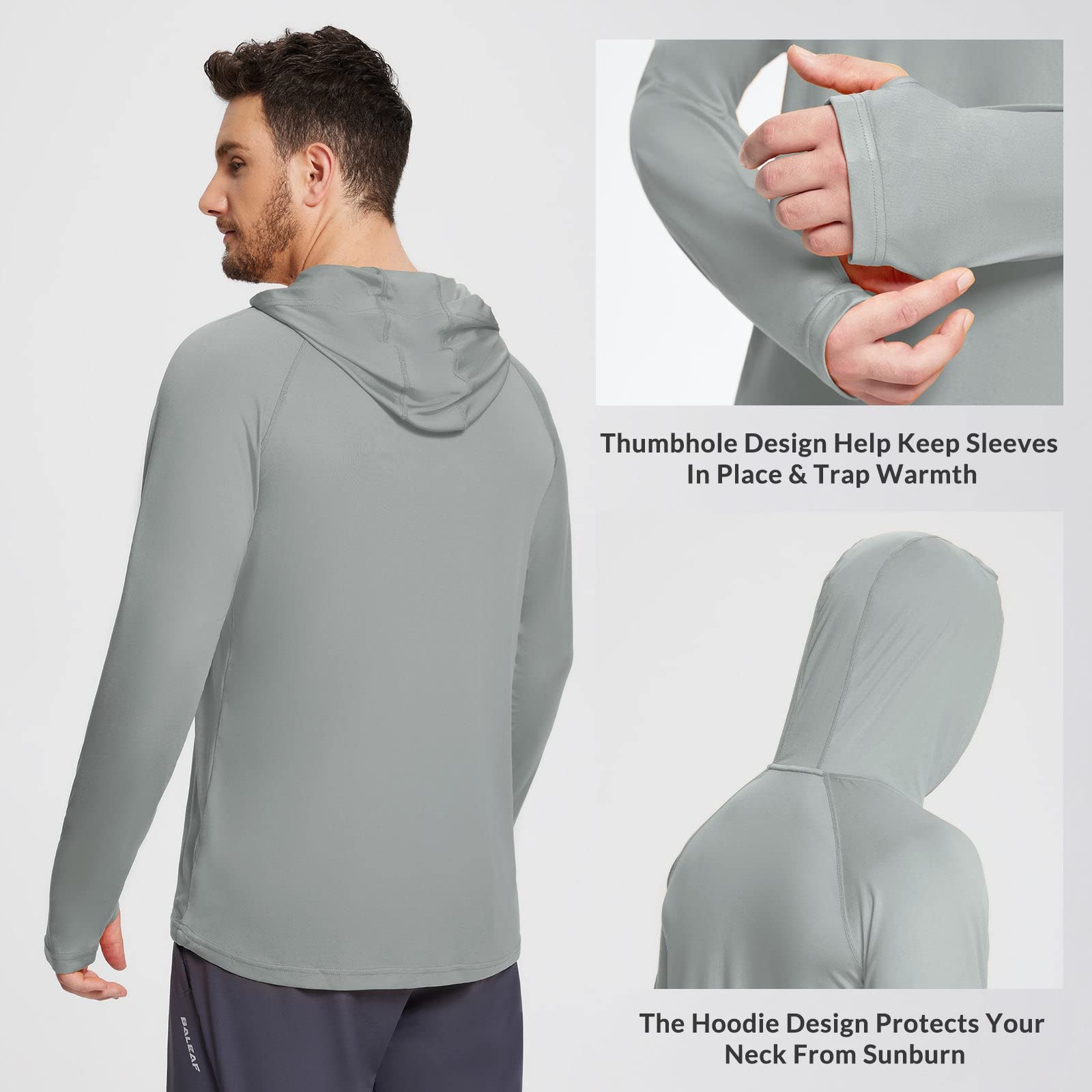 Baleaf Men's UPF 50+ Sun Protection Hoodie - Long Sleeve UV Shirt for Fishing, Swimming & Outdoor Activities | Lightweight Rash Guard SPF Shirt for Summer Sports & Beach Wear
