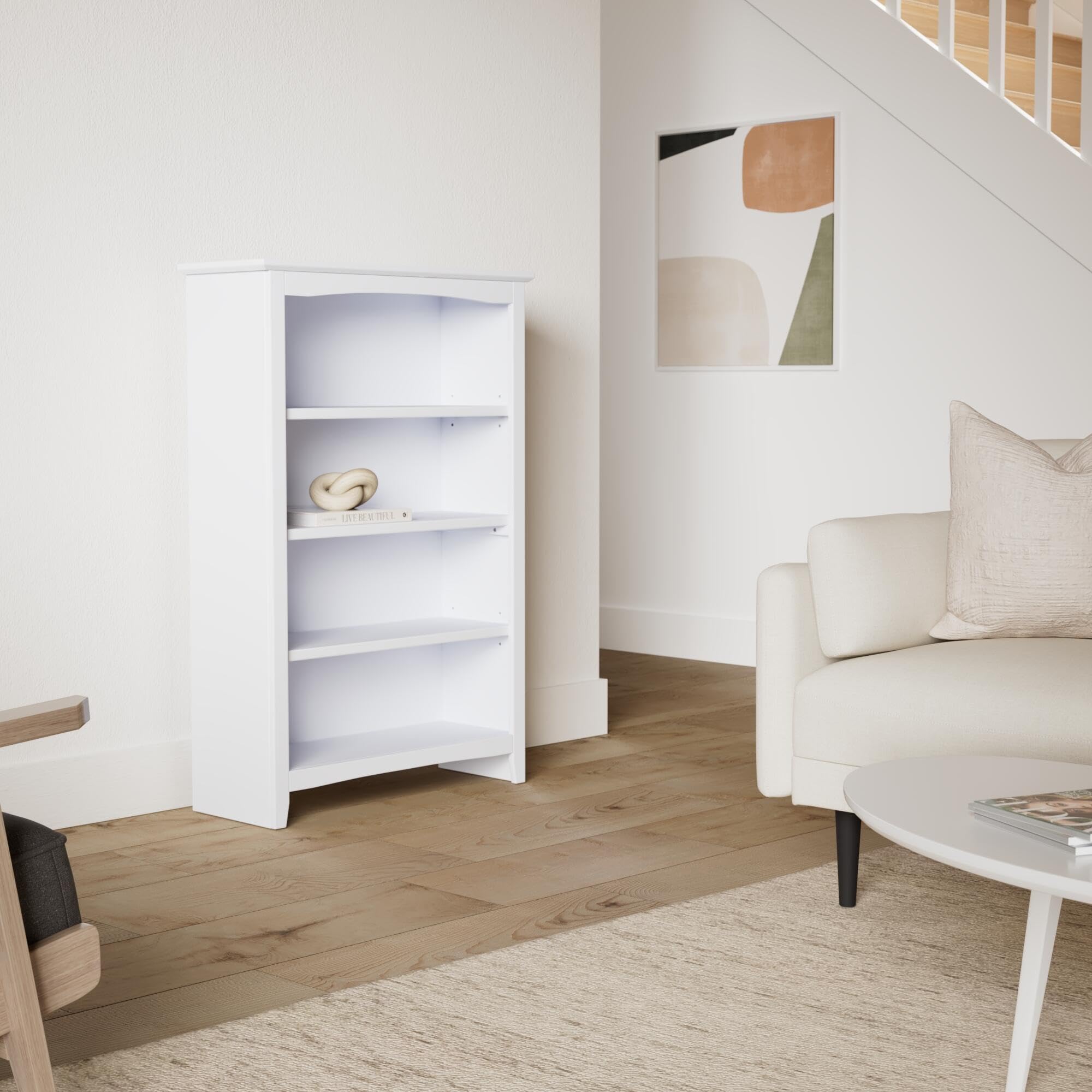 International Concepts 4-Shelf Shaker Bookcase - 48 Inch Height White Wooden Bookcase for Living Room, Office, or Library Storage
