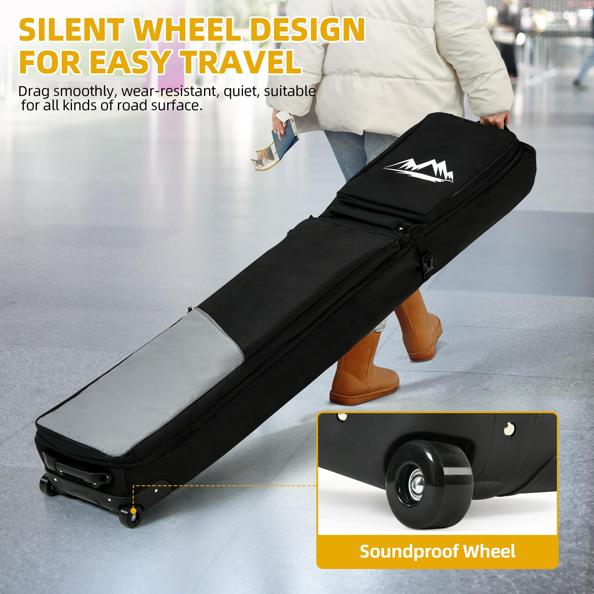 **Rolling Snowboard Bag with Wheels - 900D Padded Double Ski Bag for Air Travel (175-195CM Extendable) - Waterproof Ski & Snowboard Gear Carrier for Skis, Boots, Helmet & Accessories - Perfect for Winter Sports & Airplane Travel**