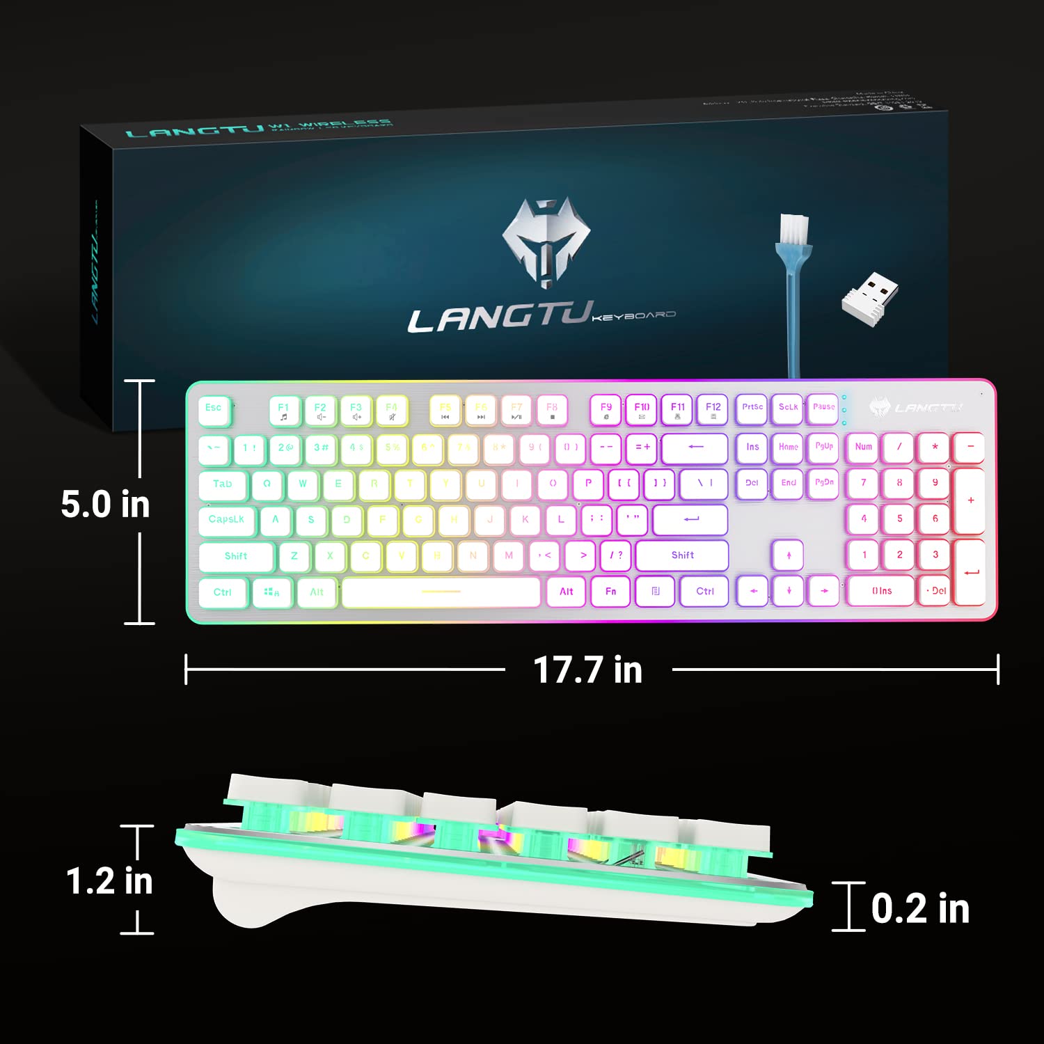 LANGTU W1 Wireless Gaming Keyboard - Rechargeable 2.4G RGB Backlit Mechanical Keyboard with Metal Panel, 104 Keys Ergonomic Wireless Keyboard for PC, Laptop, Desktop (Perfect for Gaming, Office Work & Typing)