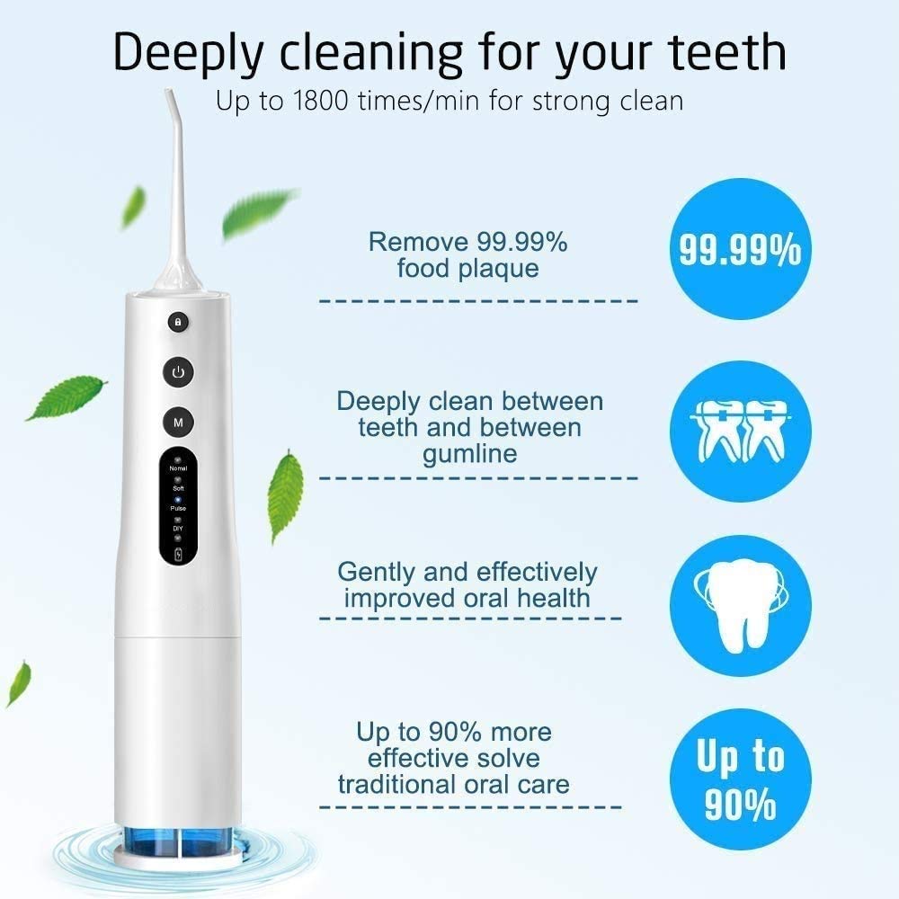 **Cordless Water Flosser for Teeth Cleaning – IPX7 Waterproof Dental Oral Irrigator with 4 Modes & Detachable Tank – Portable Teeth Cleaner for Home & Travel (White) – Perfect for Braces, Gums, and Daily Oral Care**