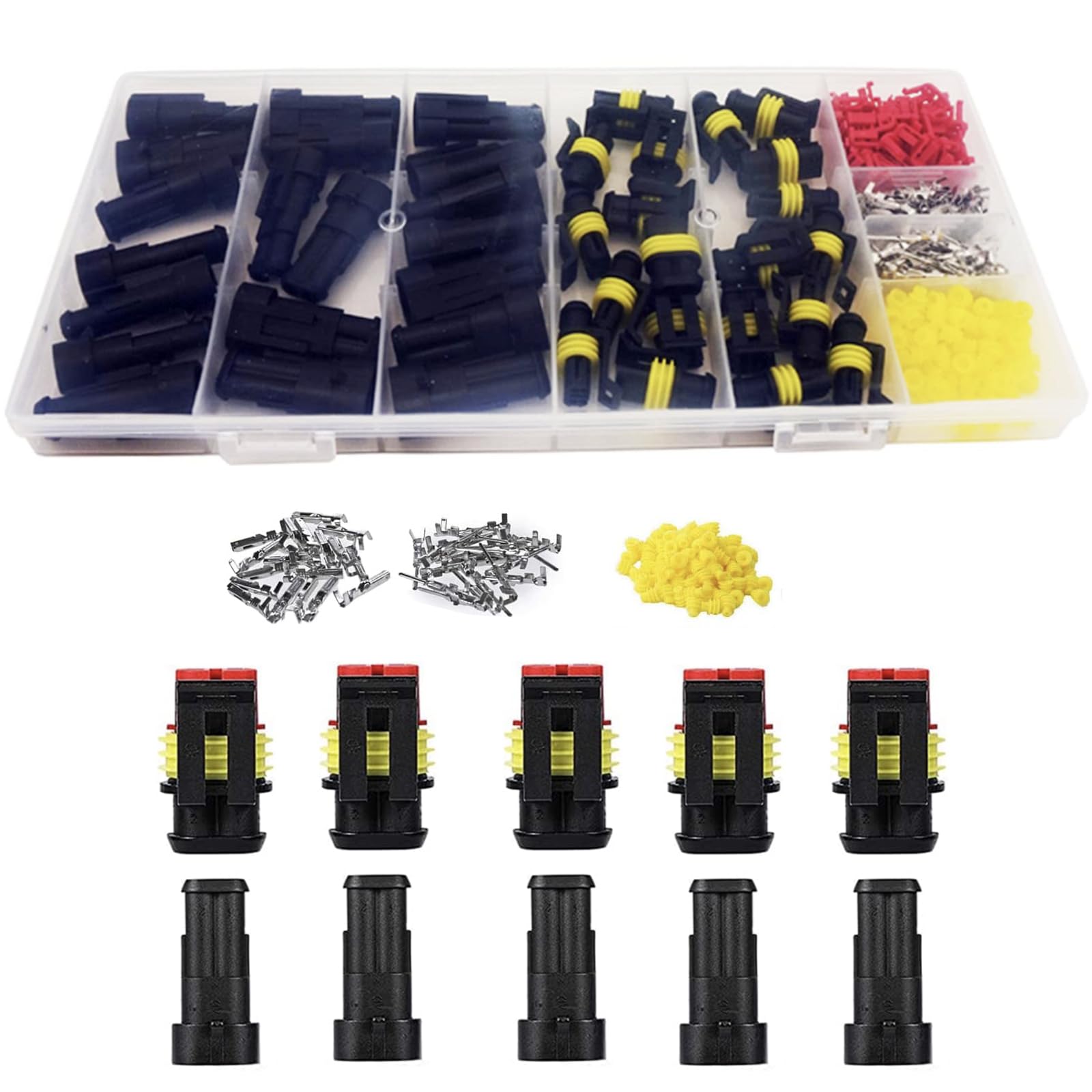 20 Pcs 2 Pin Waterproof Wire Connectors Kit - Automotive Electrical Connectors, Weatherproof 16-22 AWG Wire Terminals for Car, Marine, Outdoor & DIY Electrical Projects