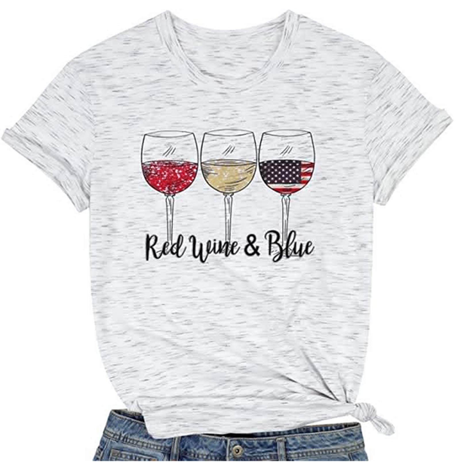 Women's Patriotic 4th of July Graphic T-Shirt - Red White & Blue American Flag Short Sleeve Tee for Independence Day | Casual Summer Outfit, BBQ Party, USA Celebration