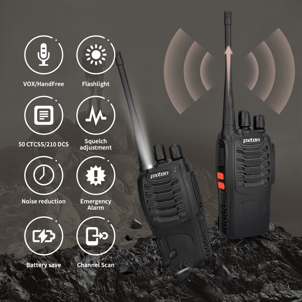 Long Range Walkie Talkies for Adults - Rechargeable Two Way Radios with Upgraded Earpiece, 6-Way Multi Gang Charger & Li-ion Battery (6 Pack) - Perfect for Outdoor Adventures, Construction Sites, and Emergency Communication